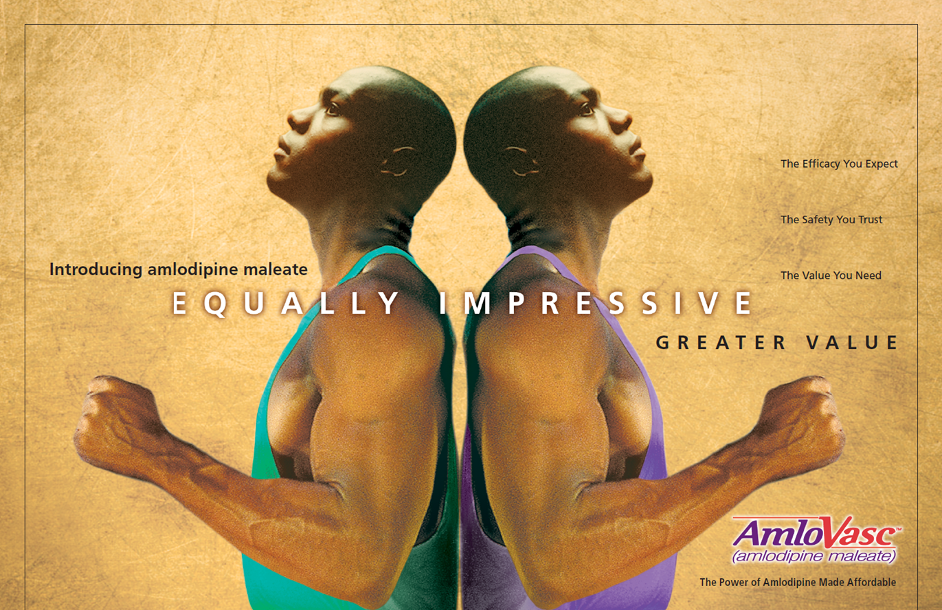  AmloVasc...A great campaign that never was.&nbsp; AmloVasc (amlodipine maleate) was a essentially a branded generic of Norvasc (amlodipine besylate).&nbsp; But Pfizer wasn't having it.&nbsp; AmloVasc never made it to market. 