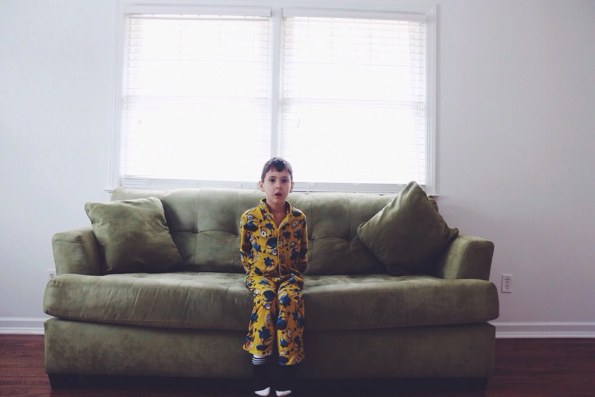 I wish he would never grow out of these minion pj's.