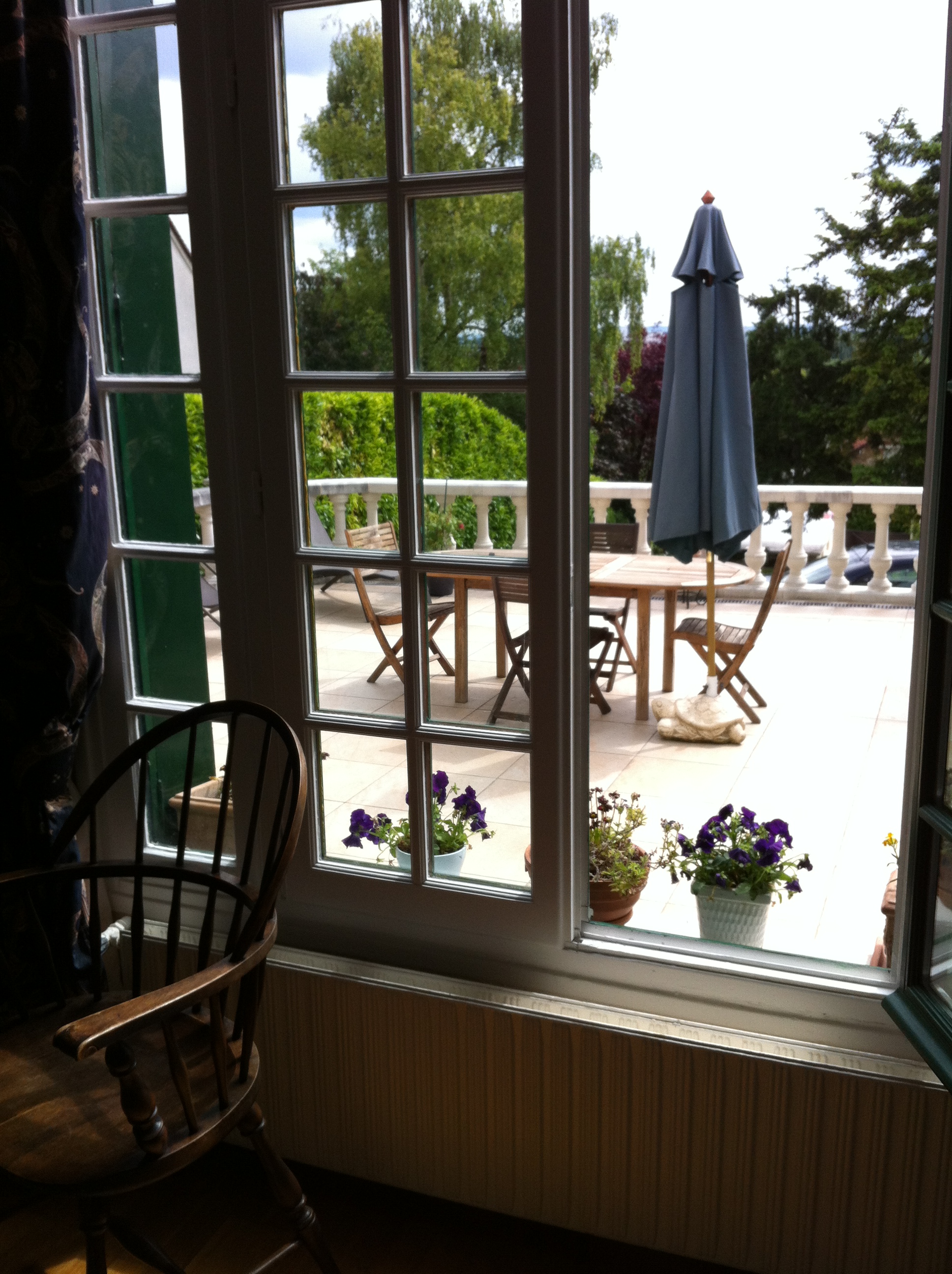 View from french parlour windows to front terrace, where I did most of my underpainting during a beautiful, sun-drenched day. 