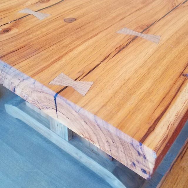 All dressed up and nowhere to go. #bowtie #butterfly #handtools #design #carpentry #craftmanship #salisburymd #stmichaels #eastonmd #easton #solidwood #hickoryishard #trestle #trestletable #epoxy #hickory #reclaimedwood #salvagedwood #handhewn #barnbeam #table