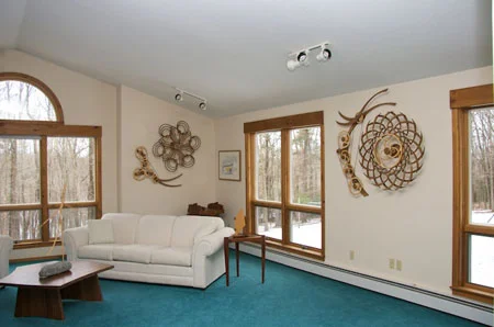 The kinetic sculpture studio space of kinetic artist David C. Roy in Ashford, CT