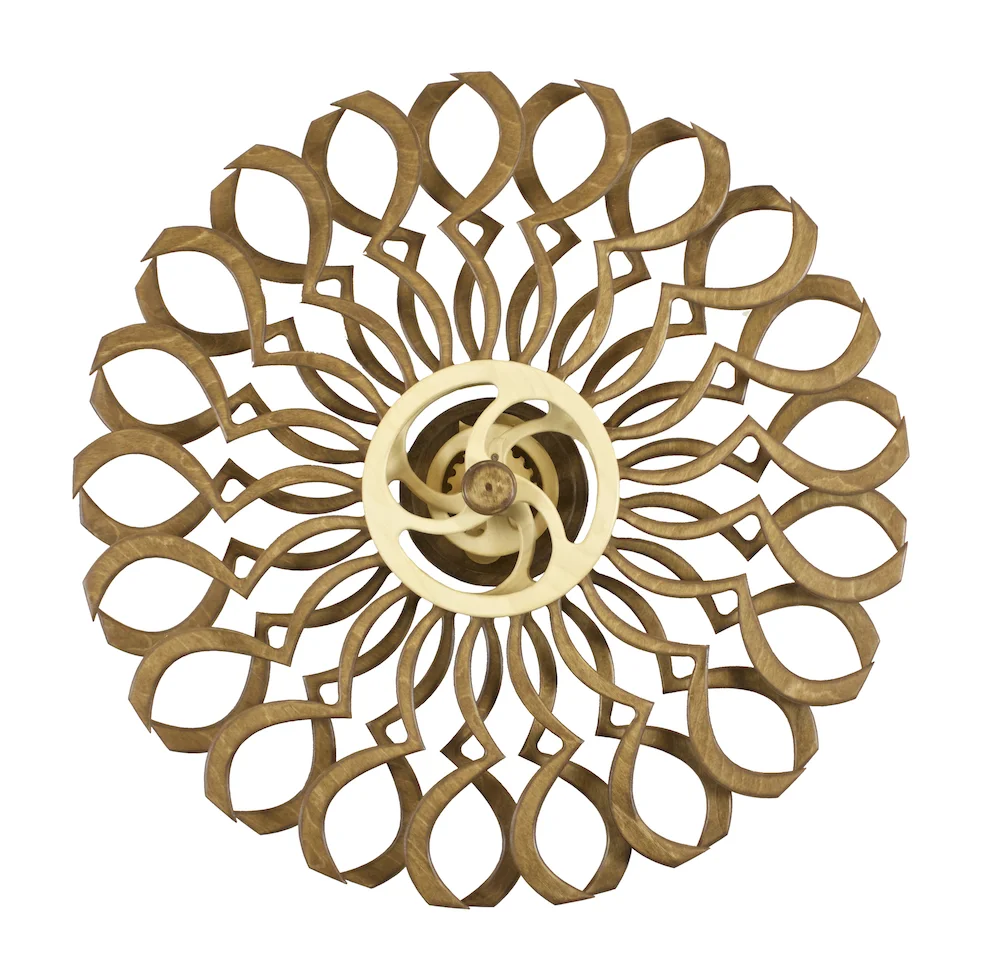 Kindala - Sun a kinetic wall sculpture designed by David C. Roy of Wood That Works 2016