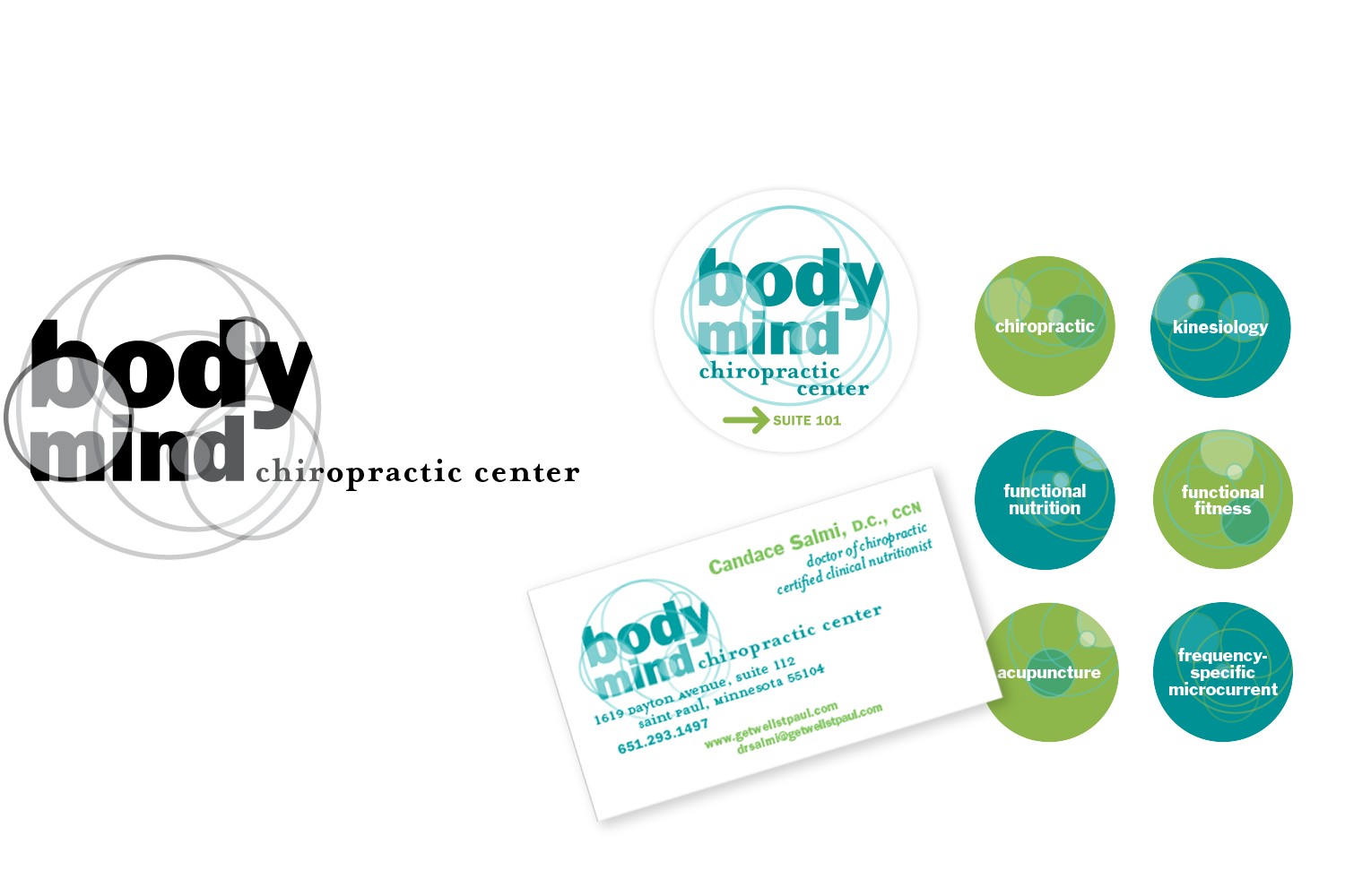  BodyMind Chiropractic Center: business card and wall signs 