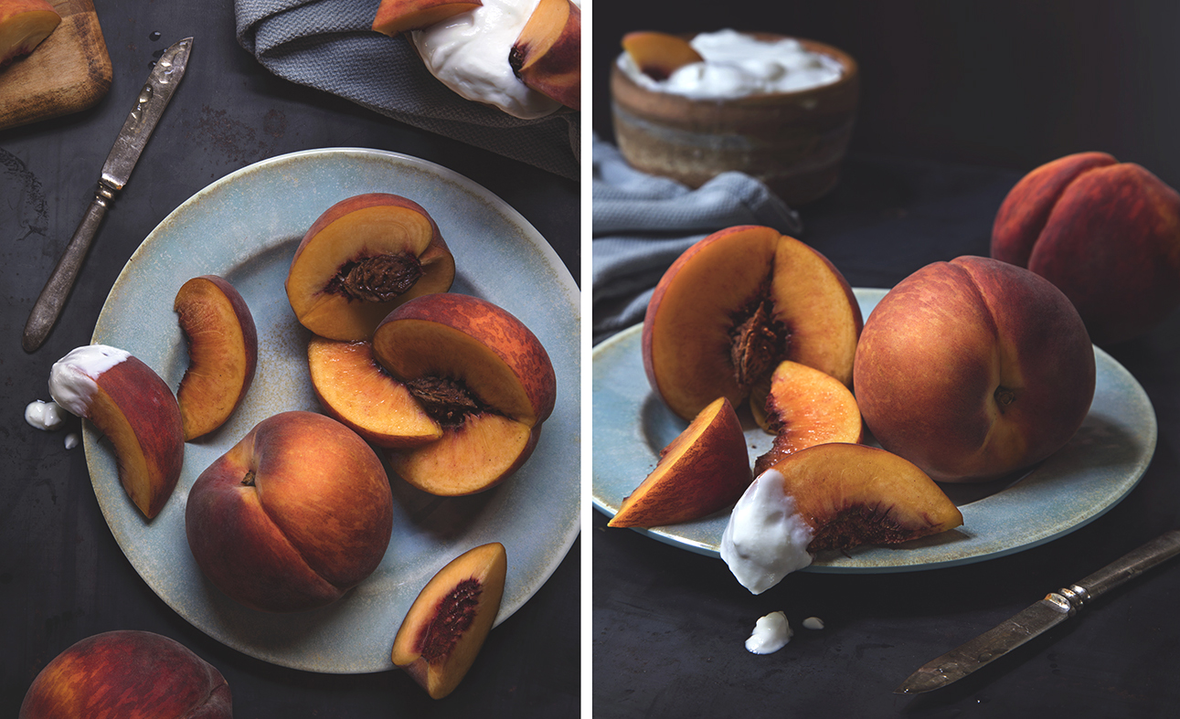 food photography of peaches