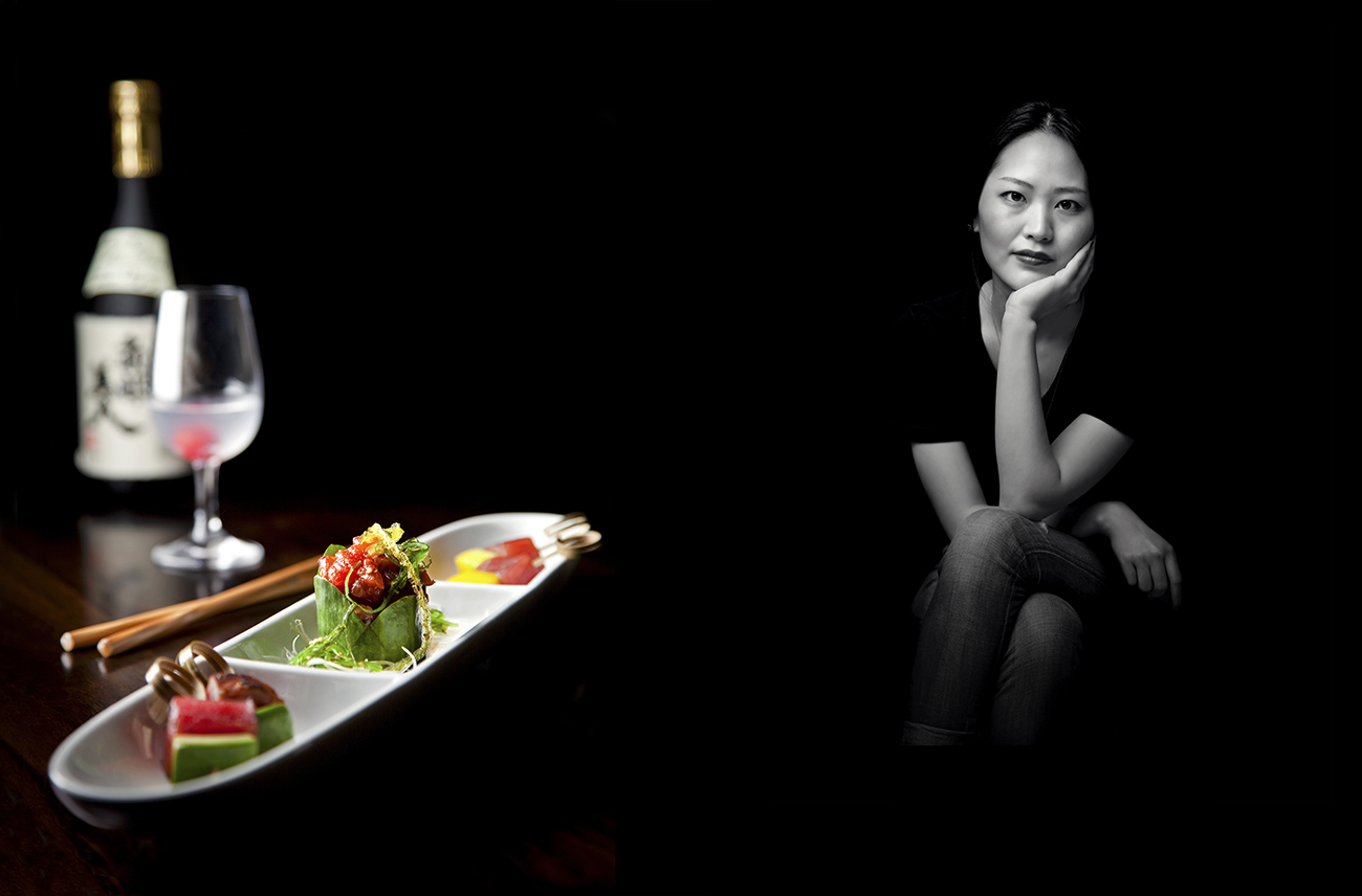 food and portrait photography of sushi and chef