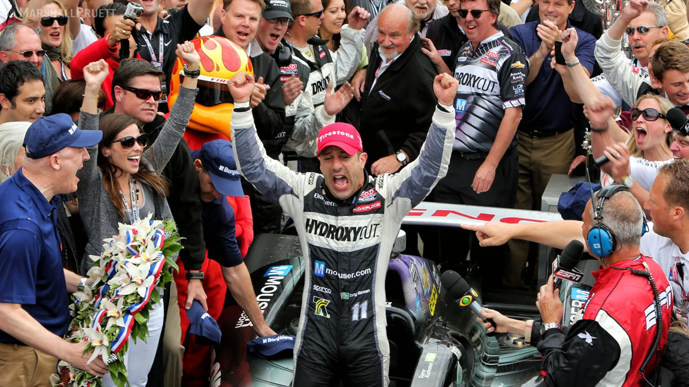 Tony Kanaan winning the 97th Indy 500, photo Marshall Pruett