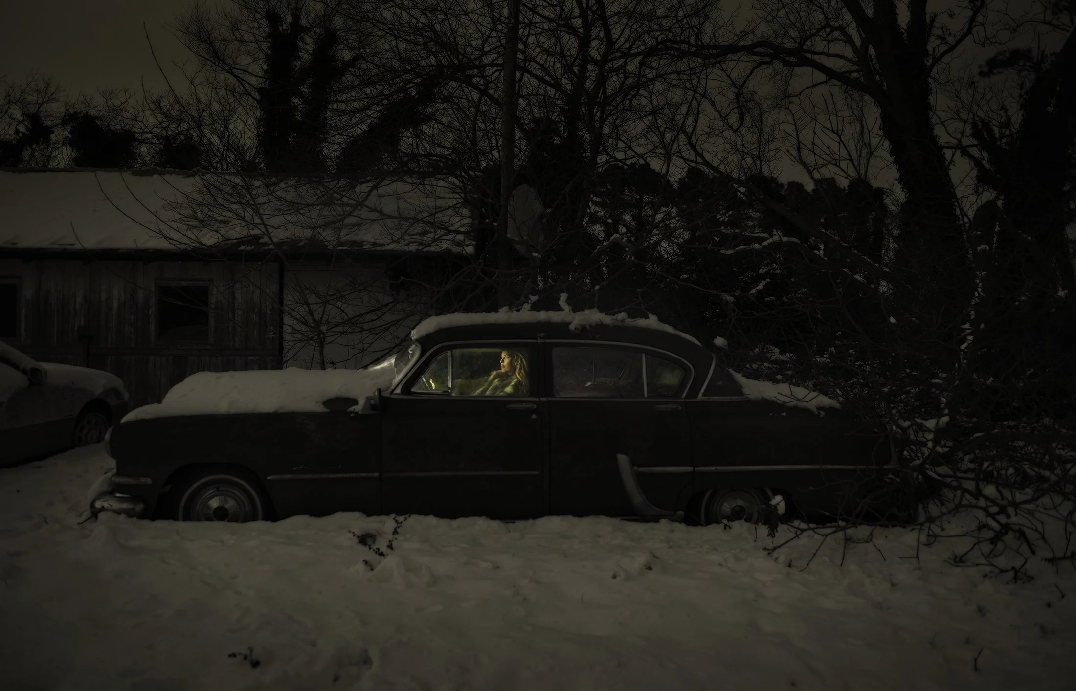 Renata with car and snow