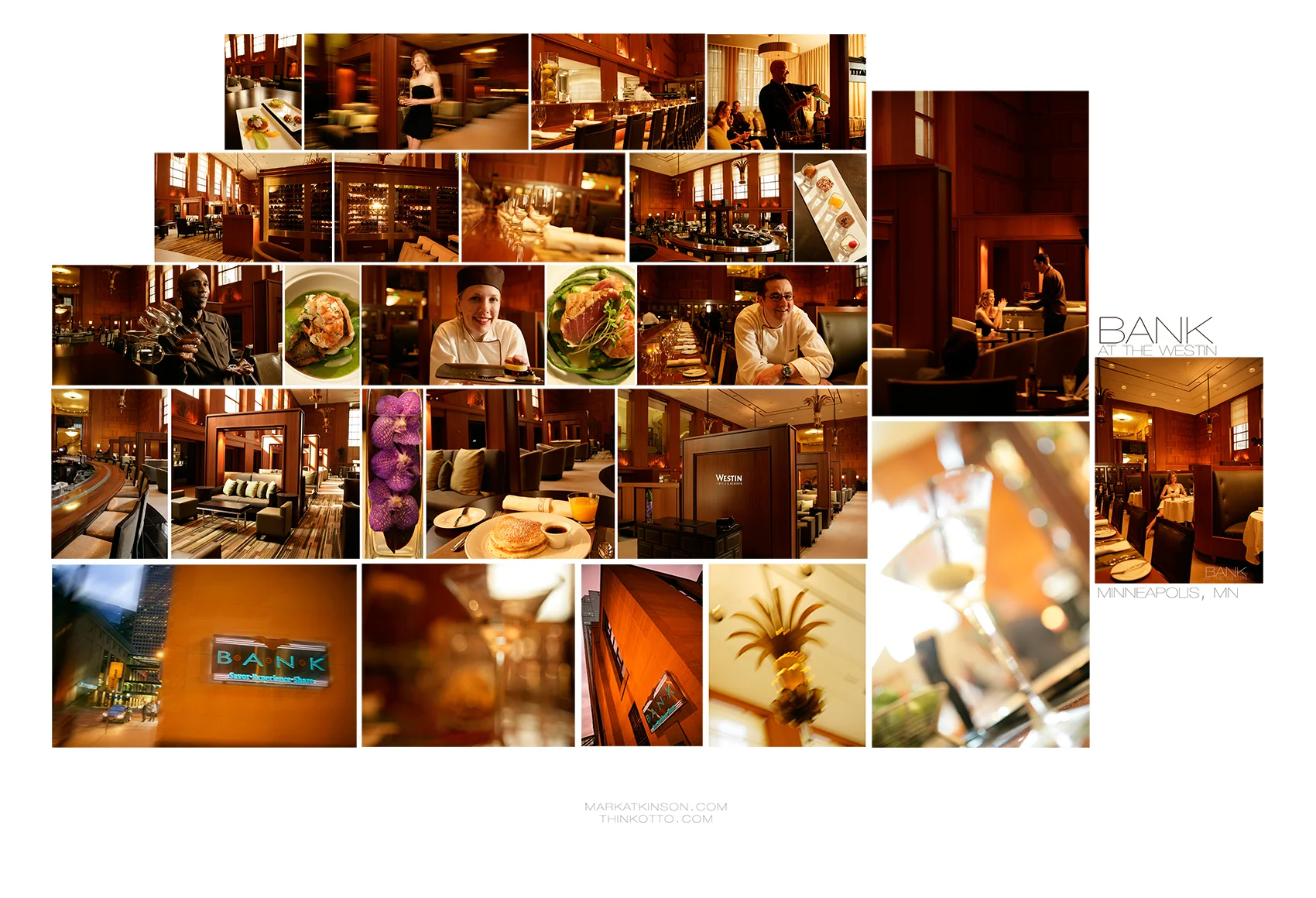 Hotel and resort photography (above, the BANK at the WESTIN, Minneapolis)