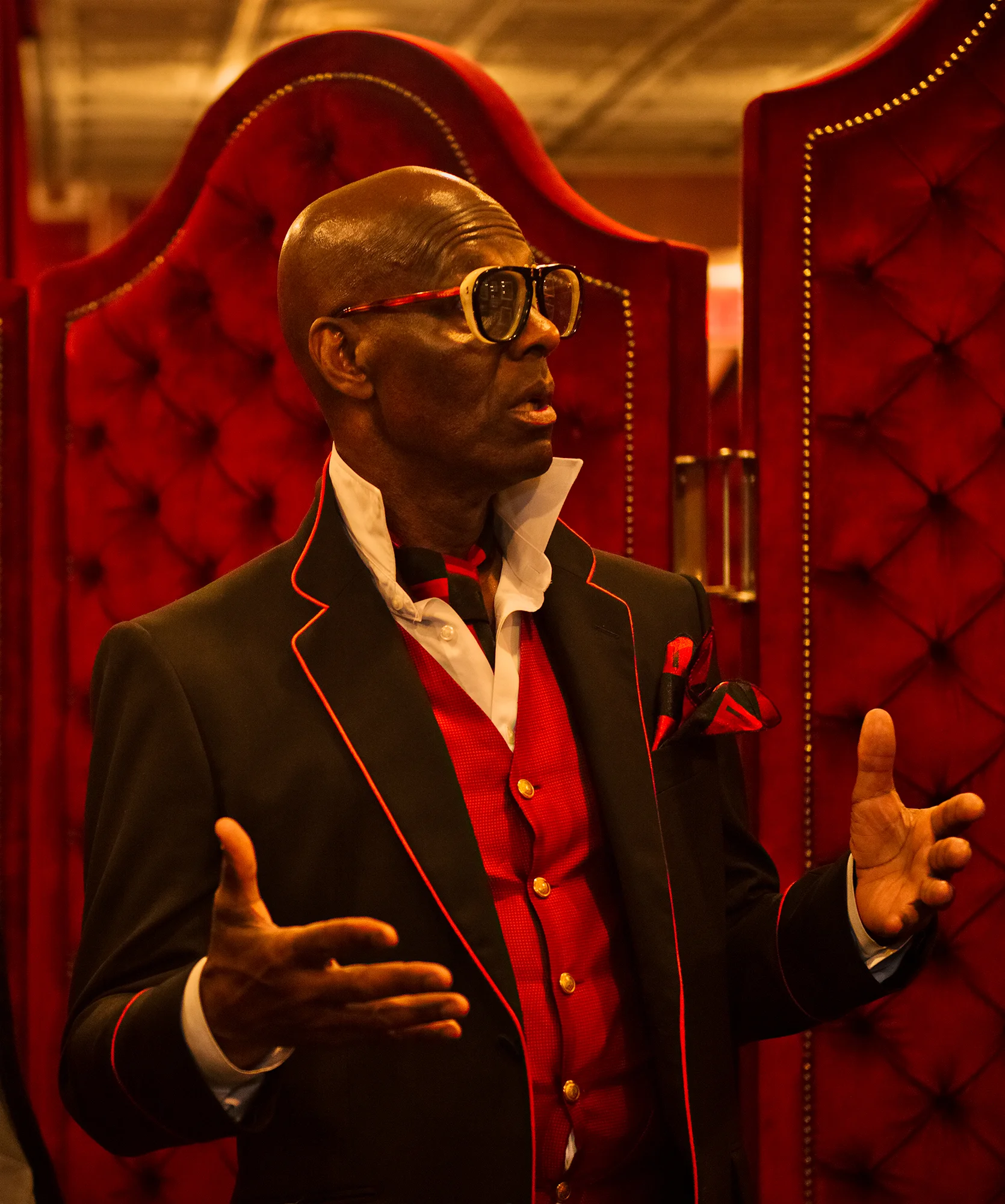 Dapper Dan holding court at his famed store in Harlem, May 16.