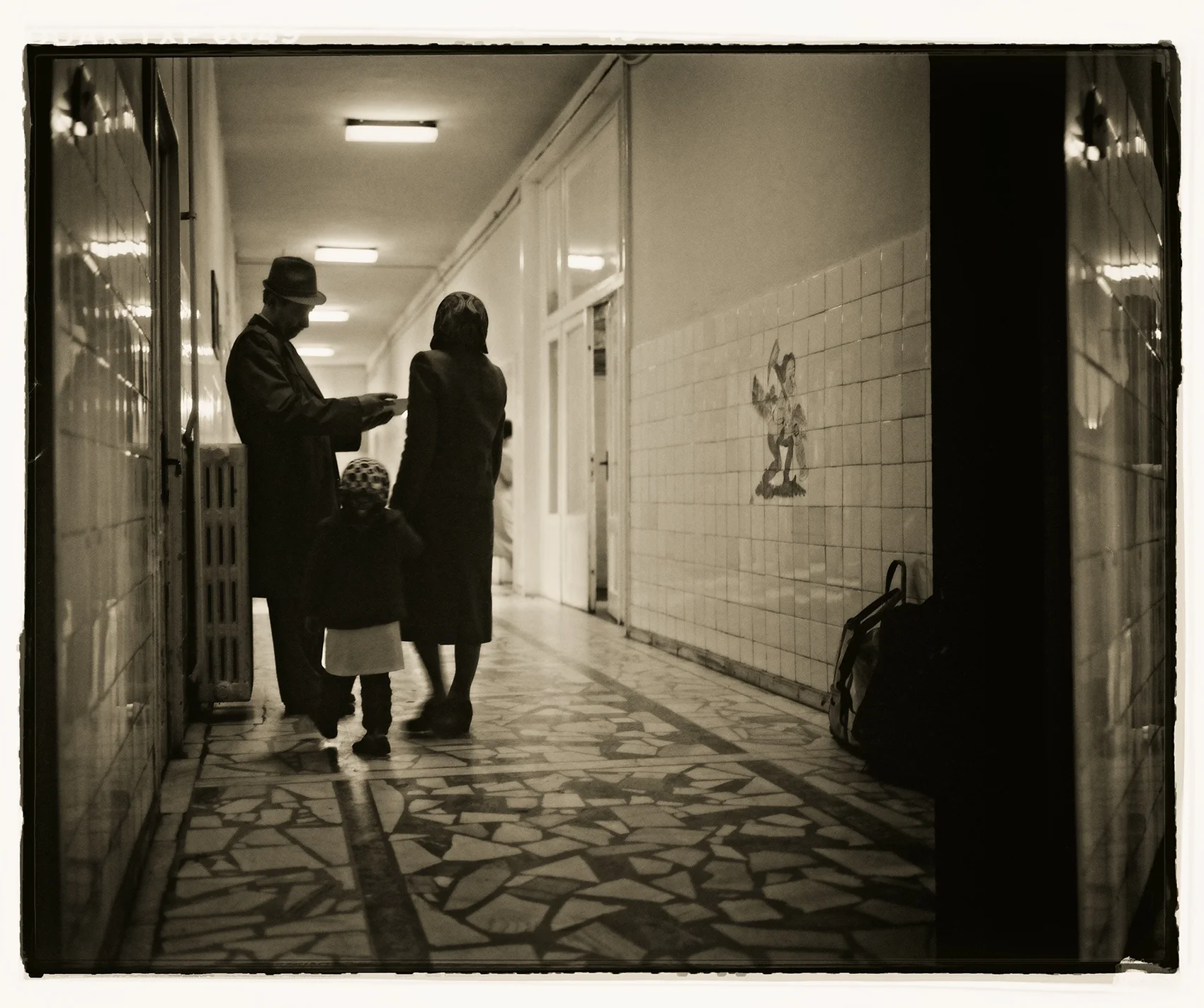 Family waits at hospital in Romania, late 1980s