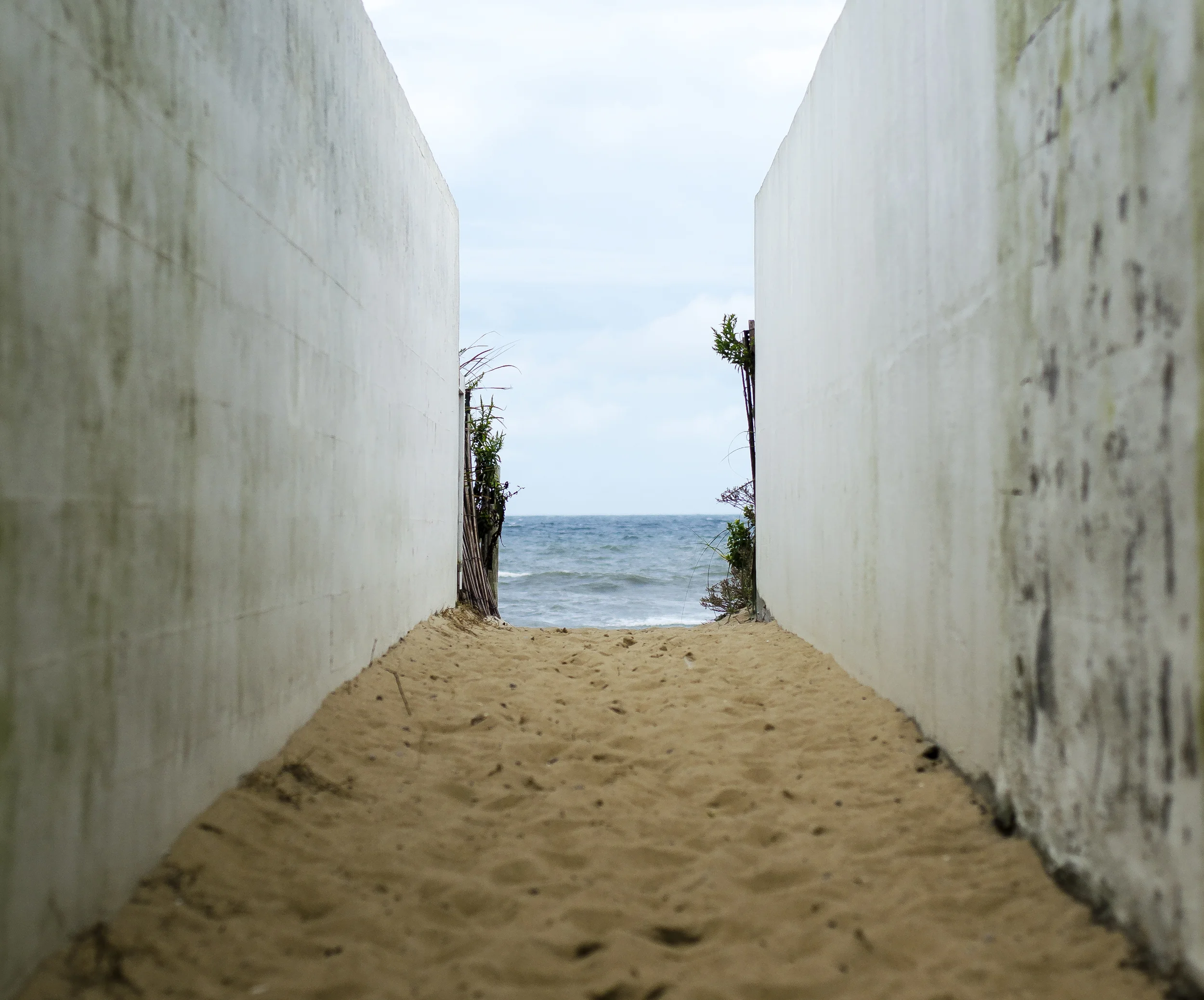 A quick jog down a narrow path, flanked on each side by head high concrete walls, led us down to the Ocean.