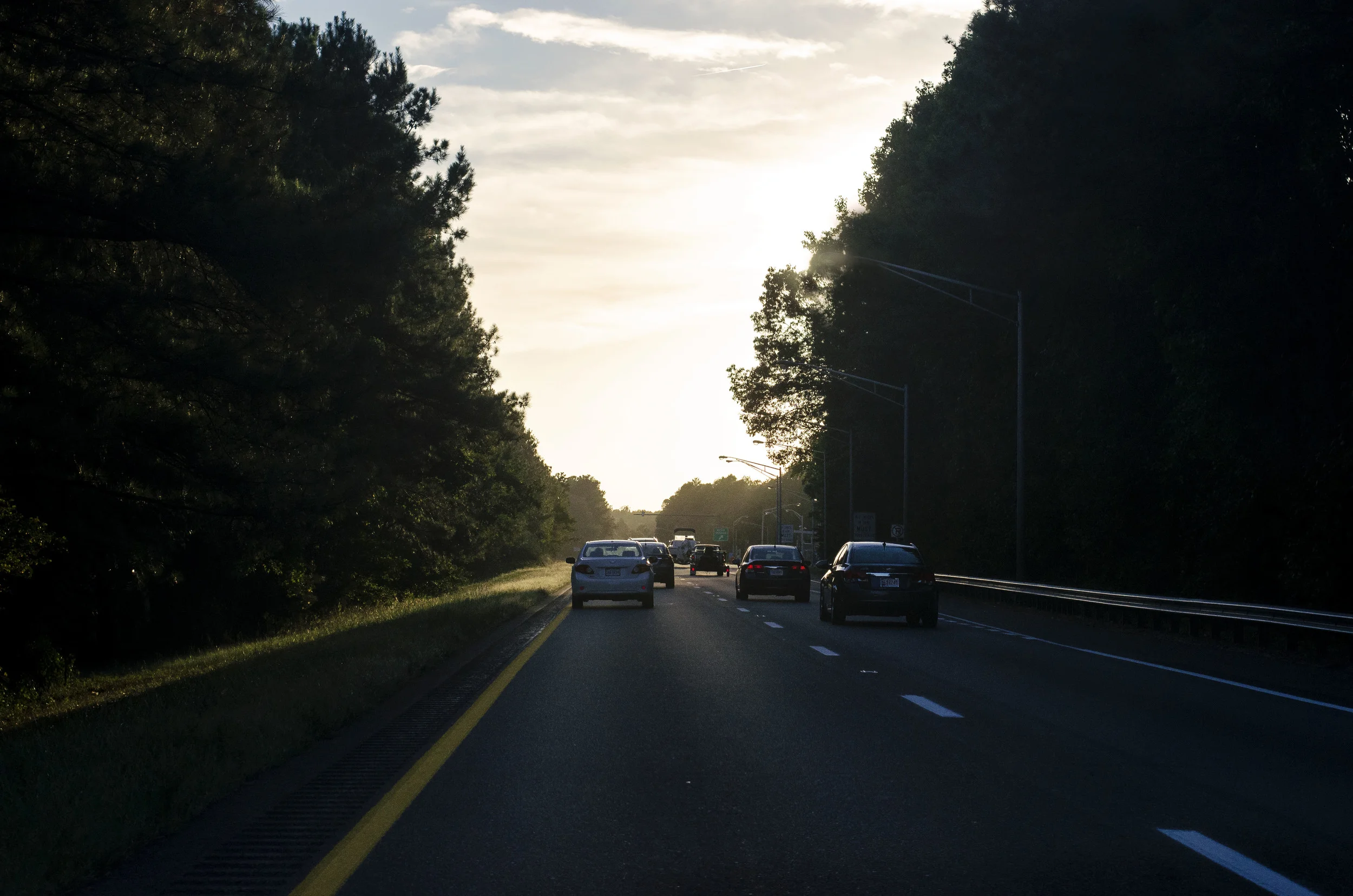 Driving home, the sunset lit up the road ahead and created the impression that the trees were ablaze all around us.