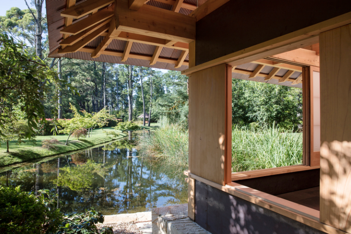 2017 Winner of the RAIA Robert Woodward Award for Small Projects Tea House at Pirramimma, Wentworth Falls, NSW Tones were selected to reflect the shadowy bark of the neighbouring pine trees and allow for reflection of the landscape. Completed 2017 by Jeffrey Broadfield carpenter, and CAB consulting Images by Stillspace and CAB consulting
