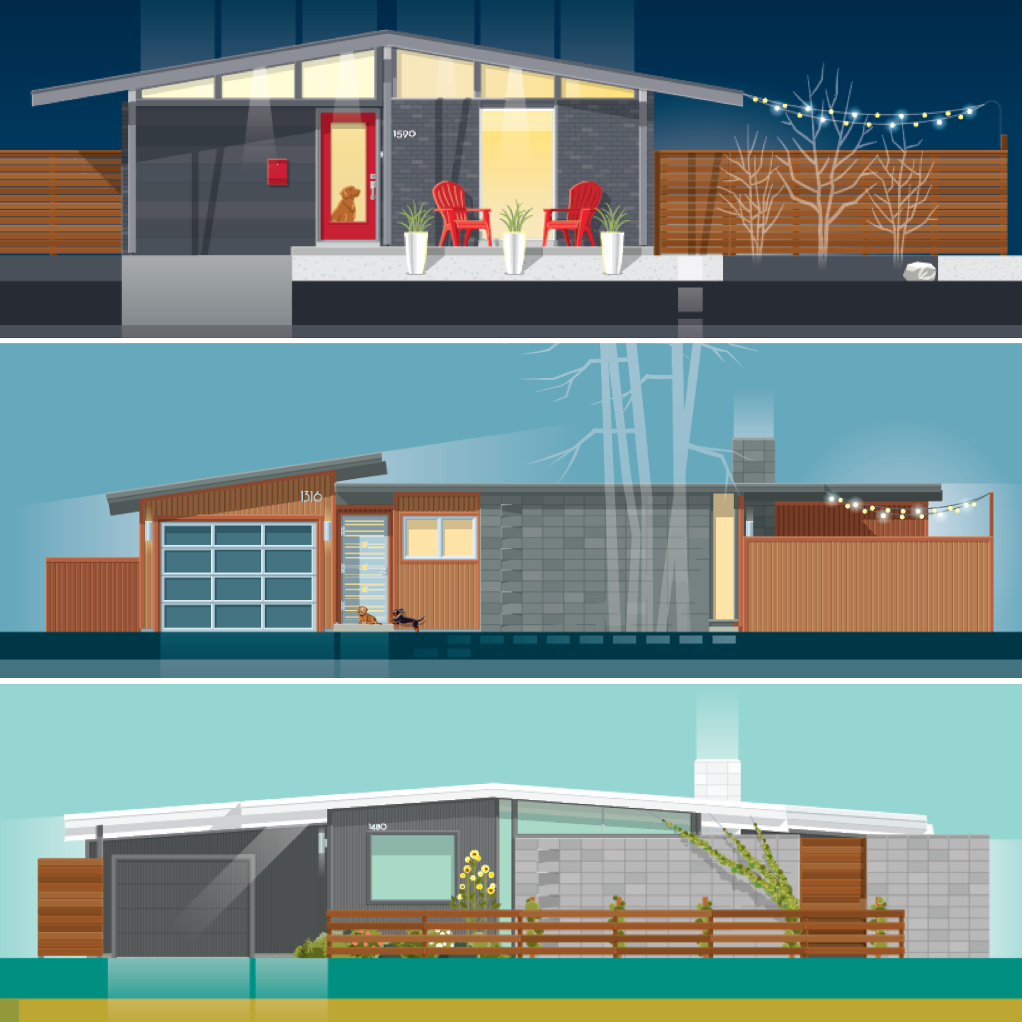 Home portraits by Christian Musselman Illustration