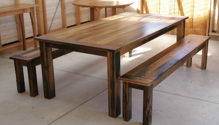 Reclaimed Hardwood Dining Table and Bench Seats.