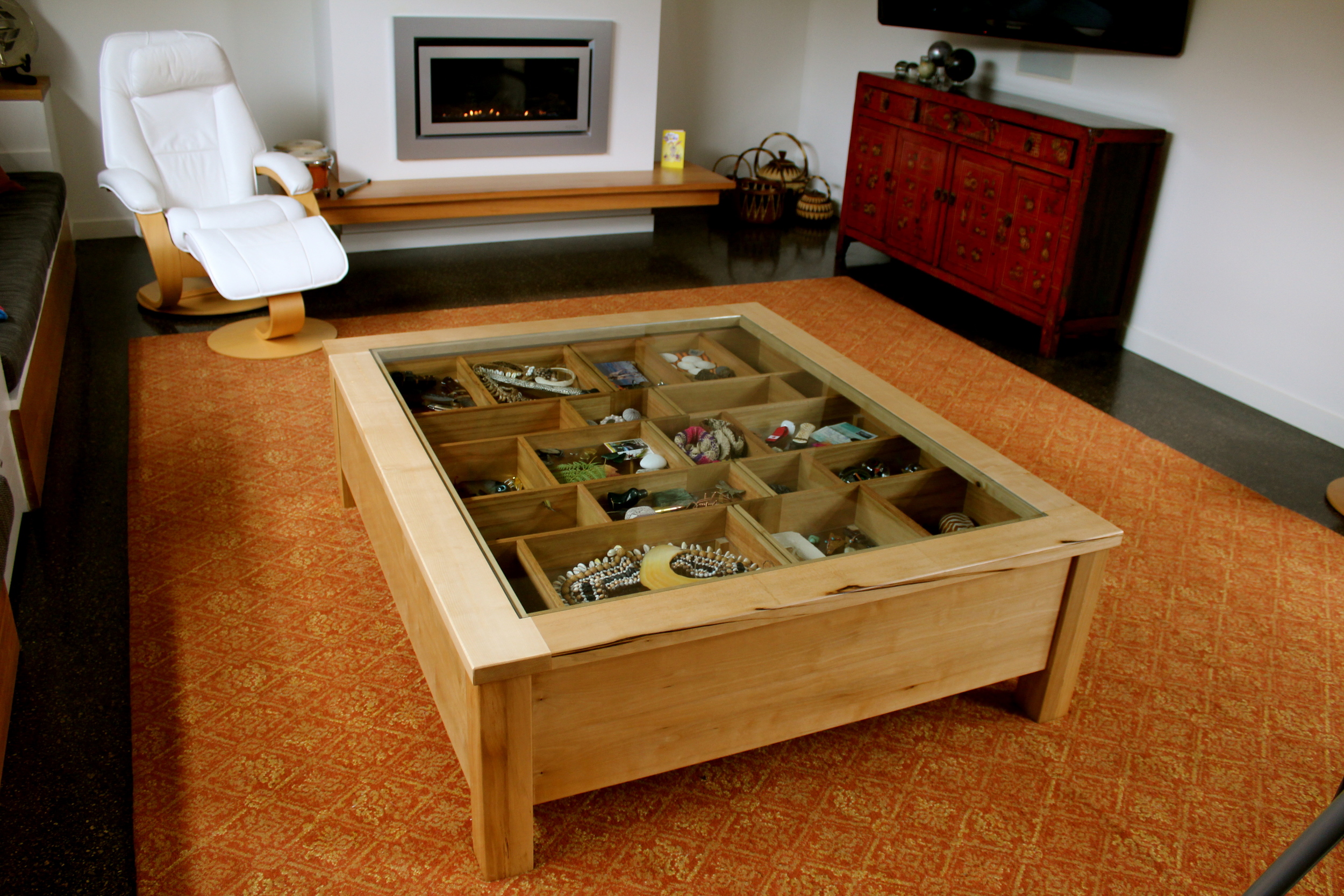 Amazing Sassafras Coffee Table with Memento Compartment. A truly stunning, bespoke piece.