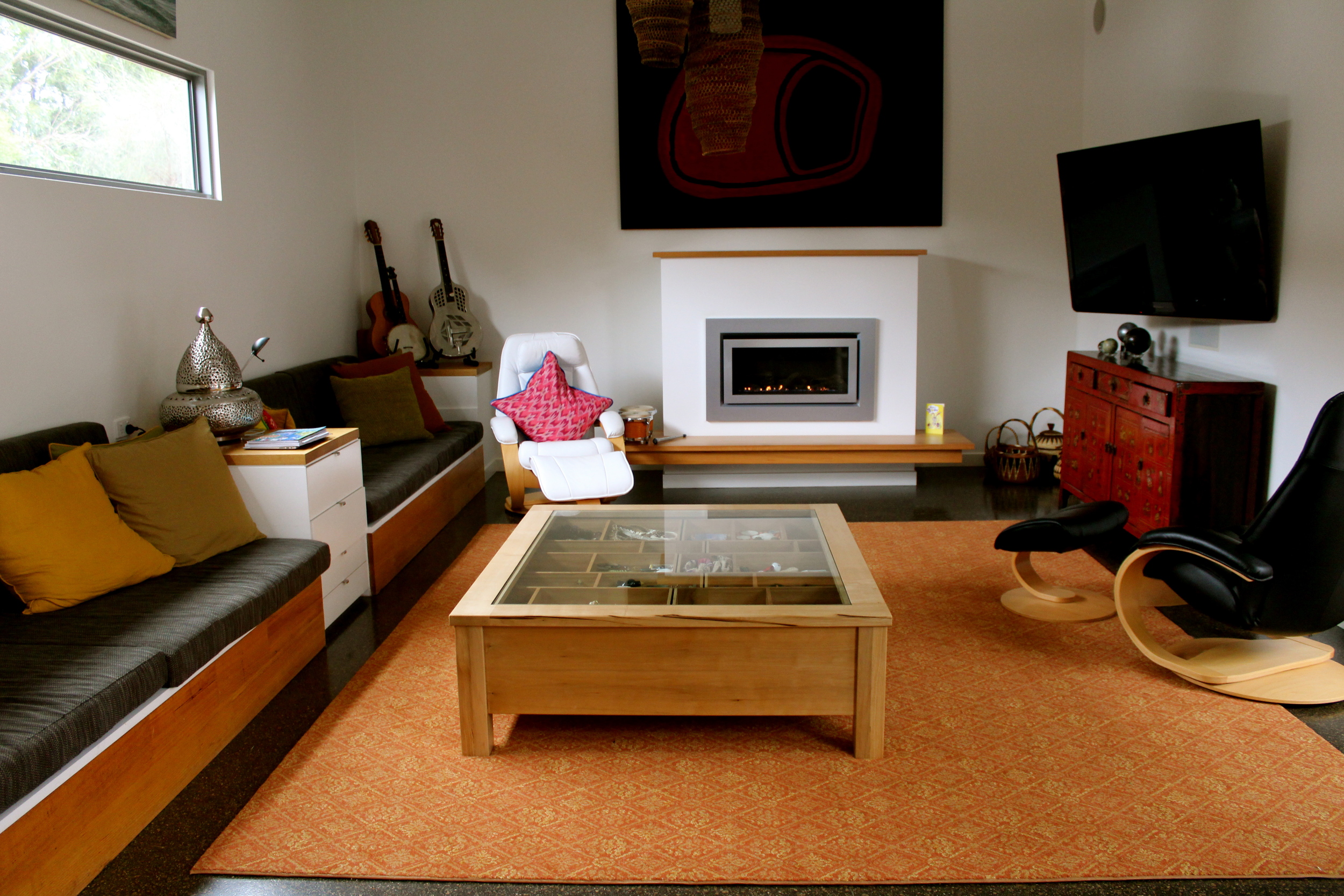 Amazing Sassafras Coffee Table with memento compartments.