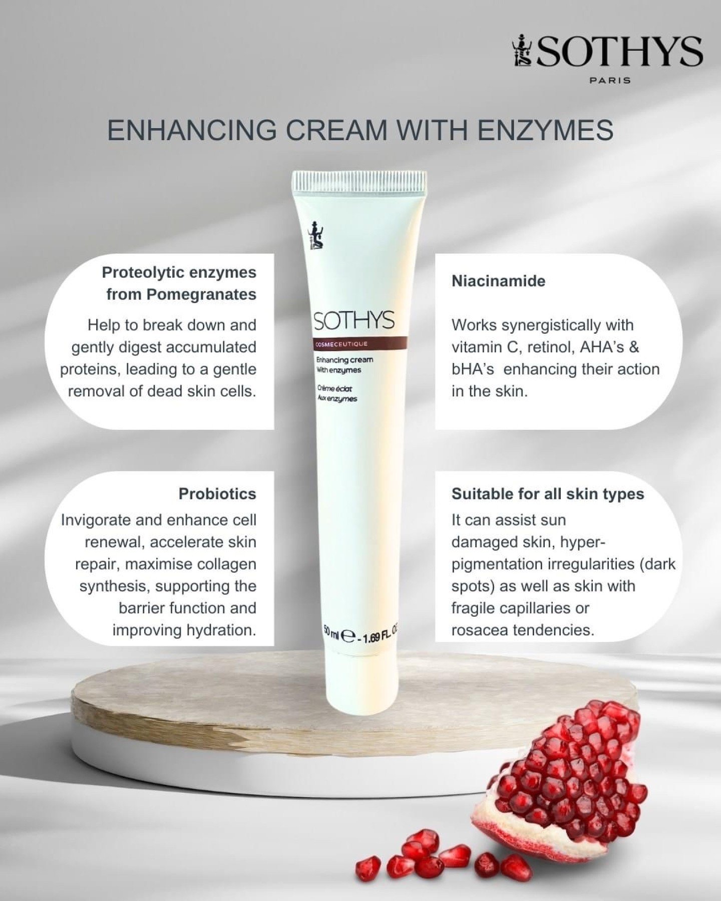 Are you searching for a skincare solution that caters to all your skin needs? Look no further than SOTHYS Enhancing Cream $99 - a powerful blend of enzymes, niacinamide, and probiotics that can help improve the appearance of your skin. 

This cream i