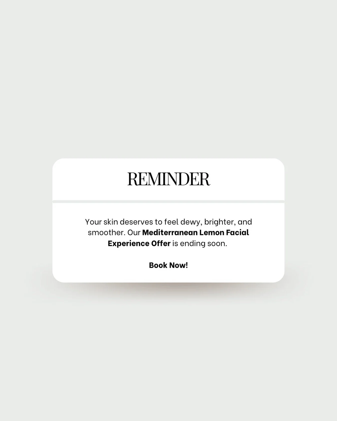 Final Call for Spring Glow!

As we wrap up our Mediterranean Lemon &amp; Marine Extracts Facial season, we want to say a huge thank you to our wonderful clients for all your love and support 💛

If you haven&rsquo;t experienced this limited-edition f