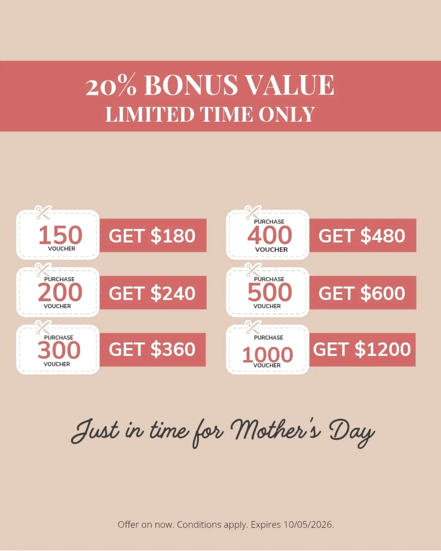 Mother's Day is closer than you think ✨ 

This year, skip the flowers that fade and give Mum the professional care she truly deserves.

Facial Impressions gift vouchers are available now with 20% bonus value across every tier. The more you give, the 