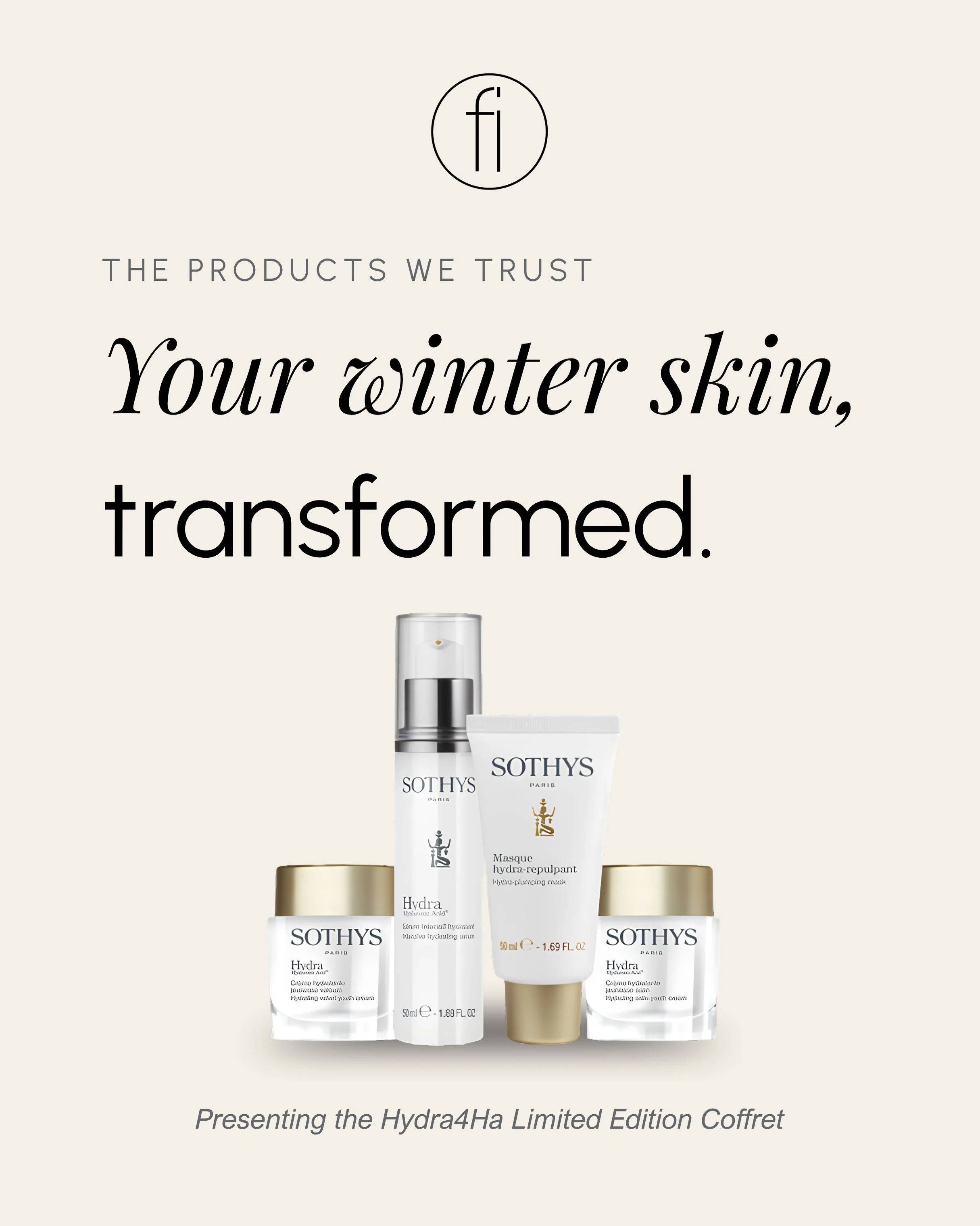Hydration. But make it luxurious ✨

The Sothys Hydra4Ha Limited Edition Coffret pairs the iconic Hydrating Youth Cream with the Hydra-Plumping Mask &mdash; exactly how Sothys recommends using them at home.

Two textures. Same brilliant hydration.

Ve