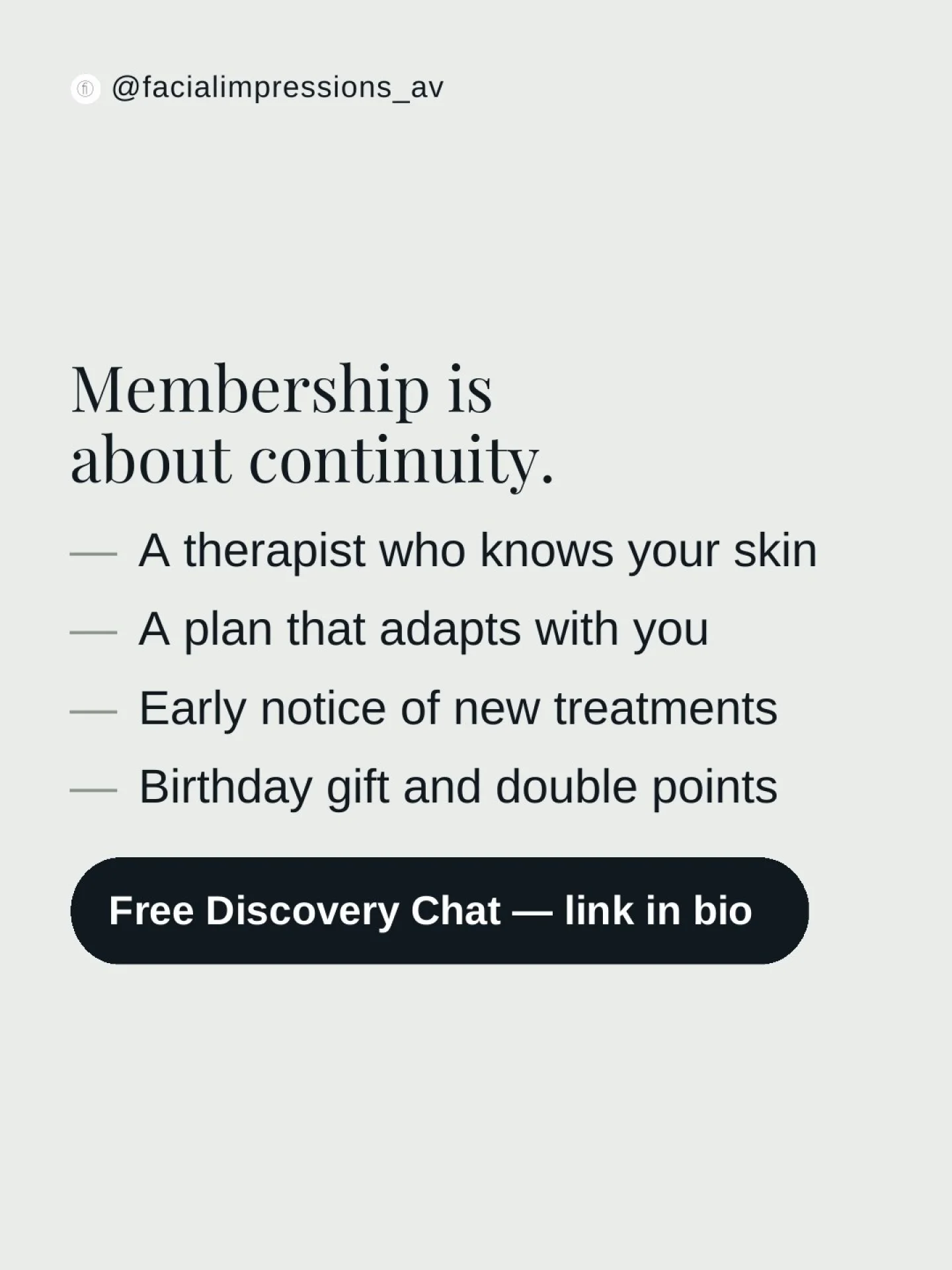 What do members get that regular clients don't?

Beyond the personalised programme and treatment roadmap &mdash; here's what comes with every Facial Impressions membership.

A complimentary birthday gift. Double Treat Points on skincare during your b