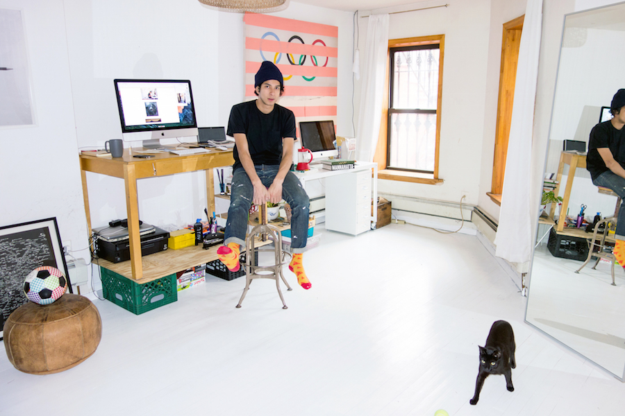 Designer and man of mystery Adil Dara Kim at Brooklyn studio. 