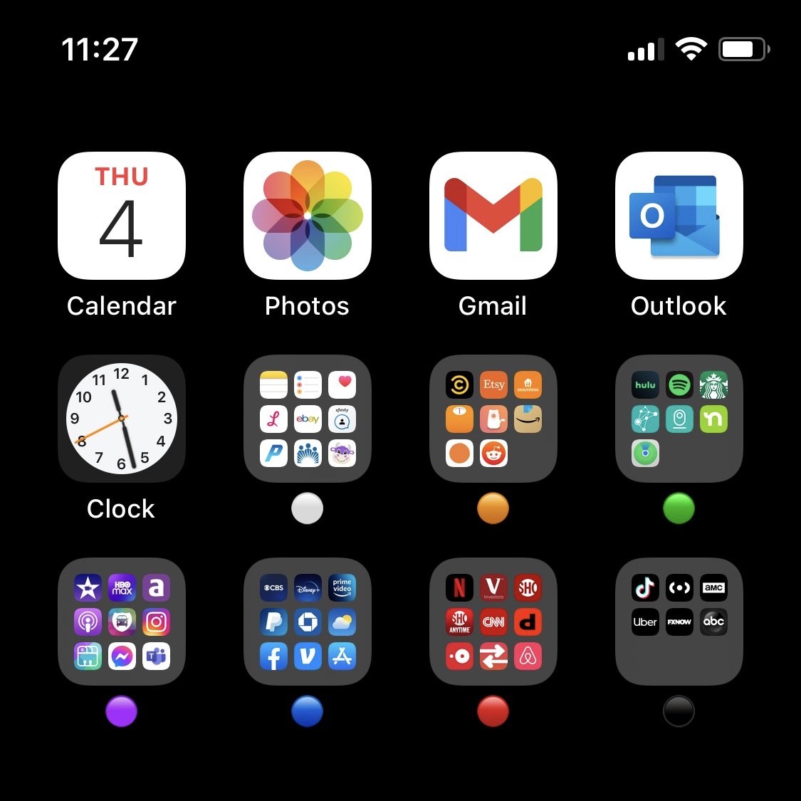 My sister's iPhone apps, organized by color
