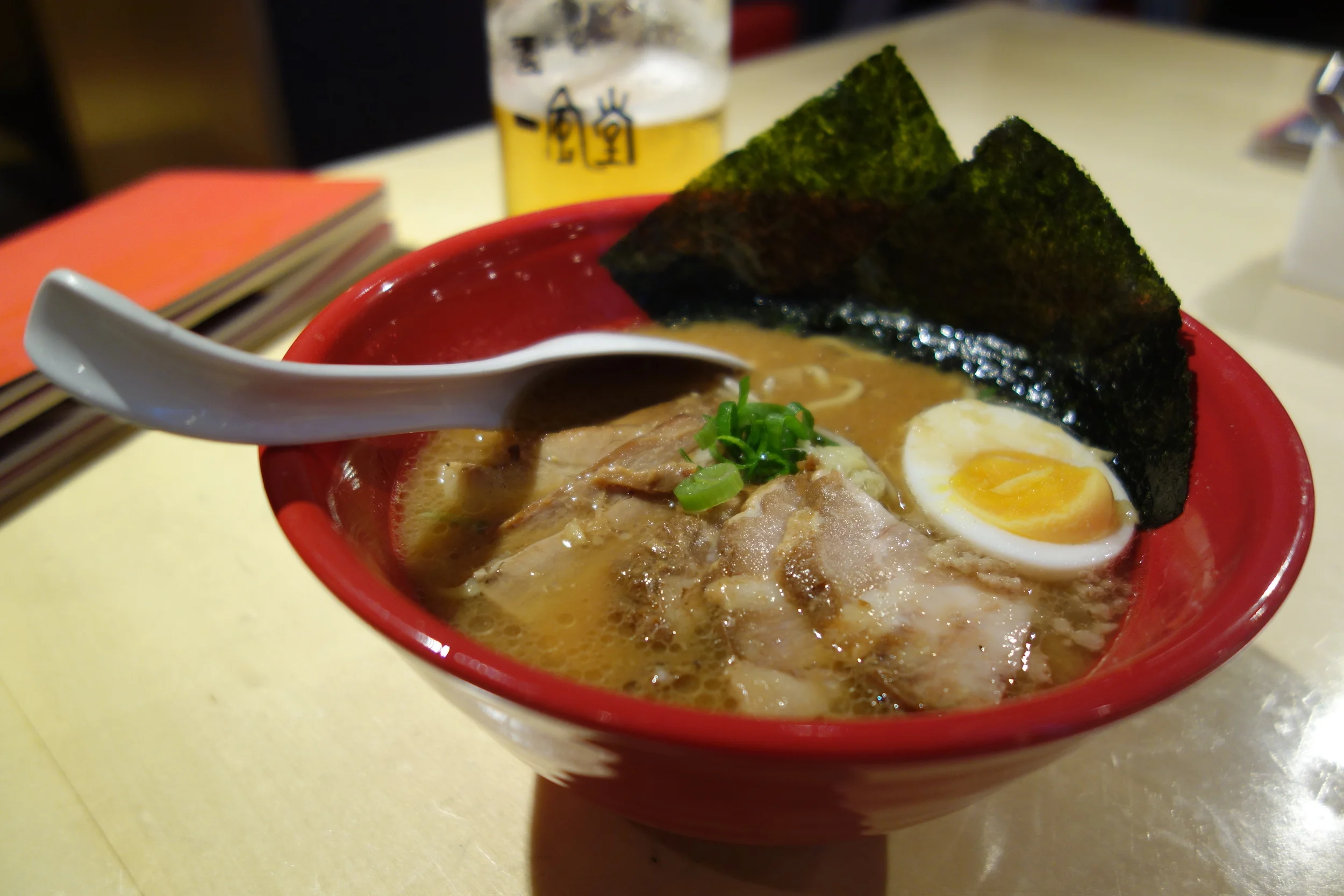 Special Sapporo Miso -- two types of pork, bamboo shoots, soft boiled egg half, seaweed