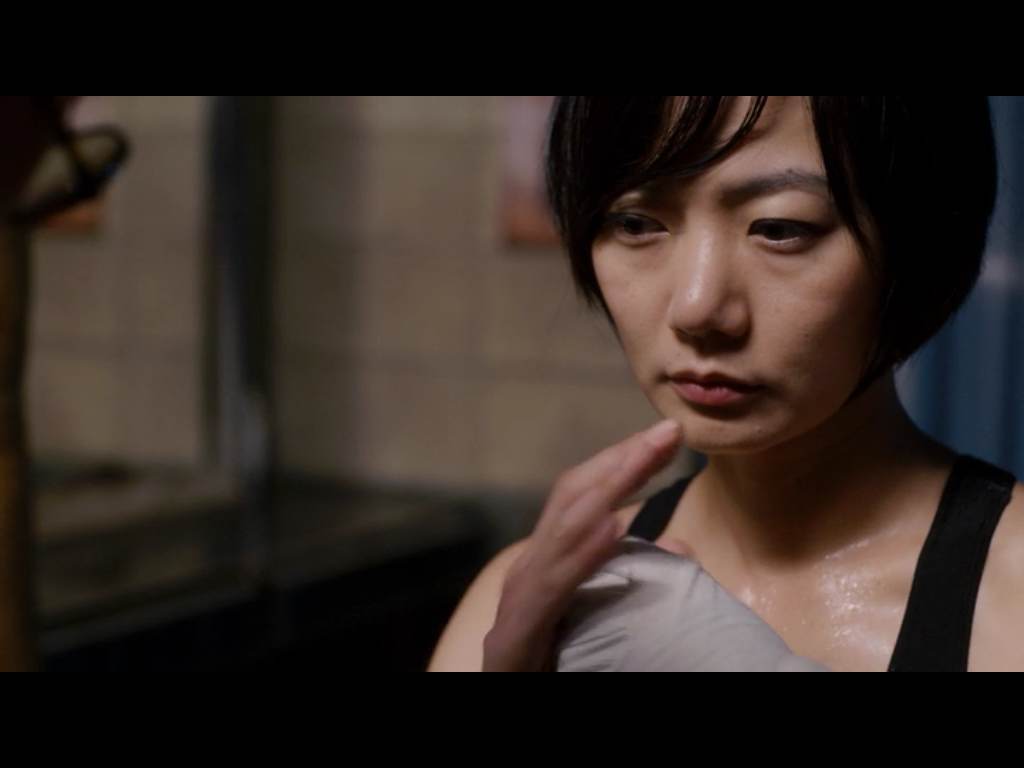 Nice sheen of sweat but she ain't ripped