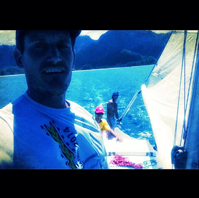Island Sails Selfie: Jeremy, Kapule & Trevor set sail in the new boat for the winter season...
