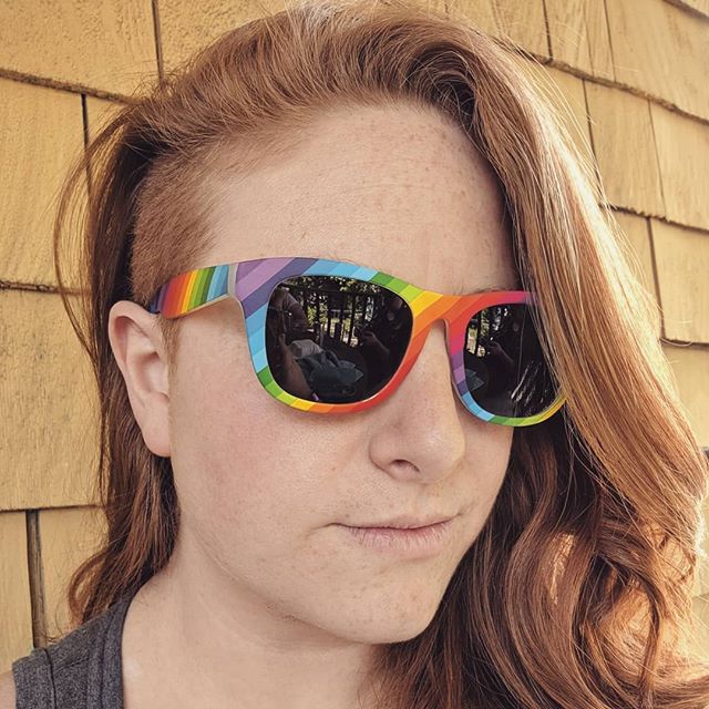 Pride Zenni proceeds go to the it gets better project. For it. Got &quot;Crystal Queer&quot; engraved on the inside of the rainbow sunnies. I'm thrilled. And I can see outside. #justgotmyzennis #pride #selfie