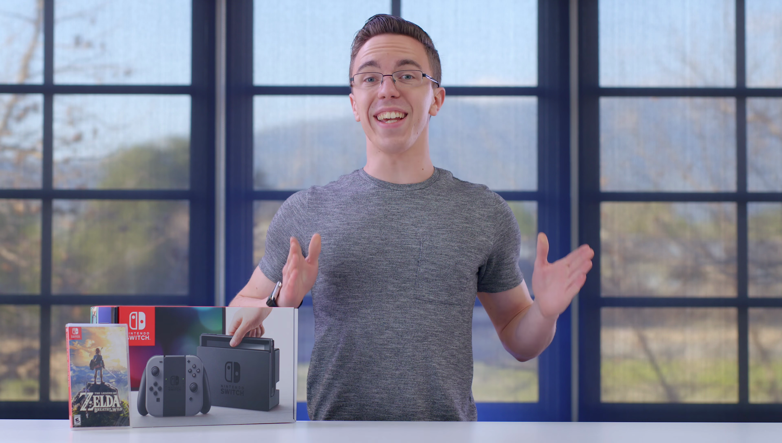 Austin presenting in the "Is the Nintendo Switch Worth It?" video