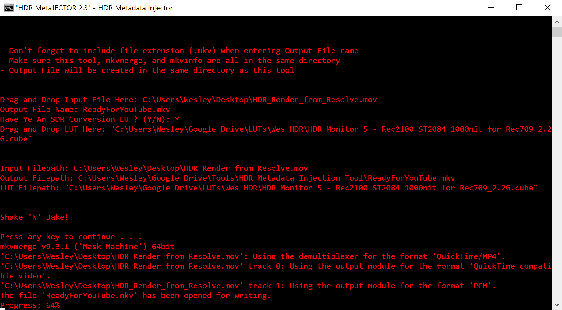 MetaJECTOR v2.3, Creating the .mkv File using mkvmerge. Oh Wow, it's Red Now!
