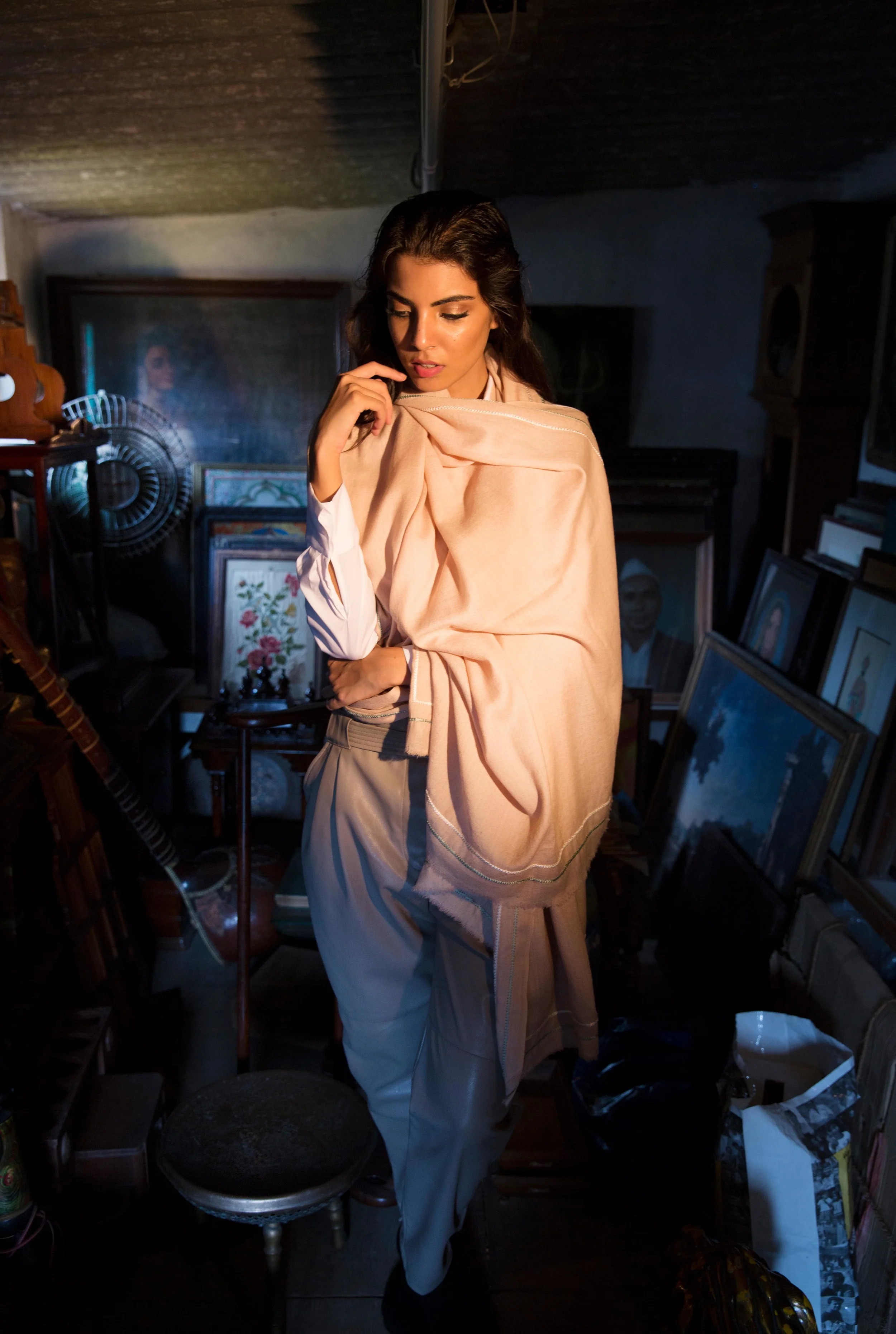 Cashmere Outlined Stole in Blush