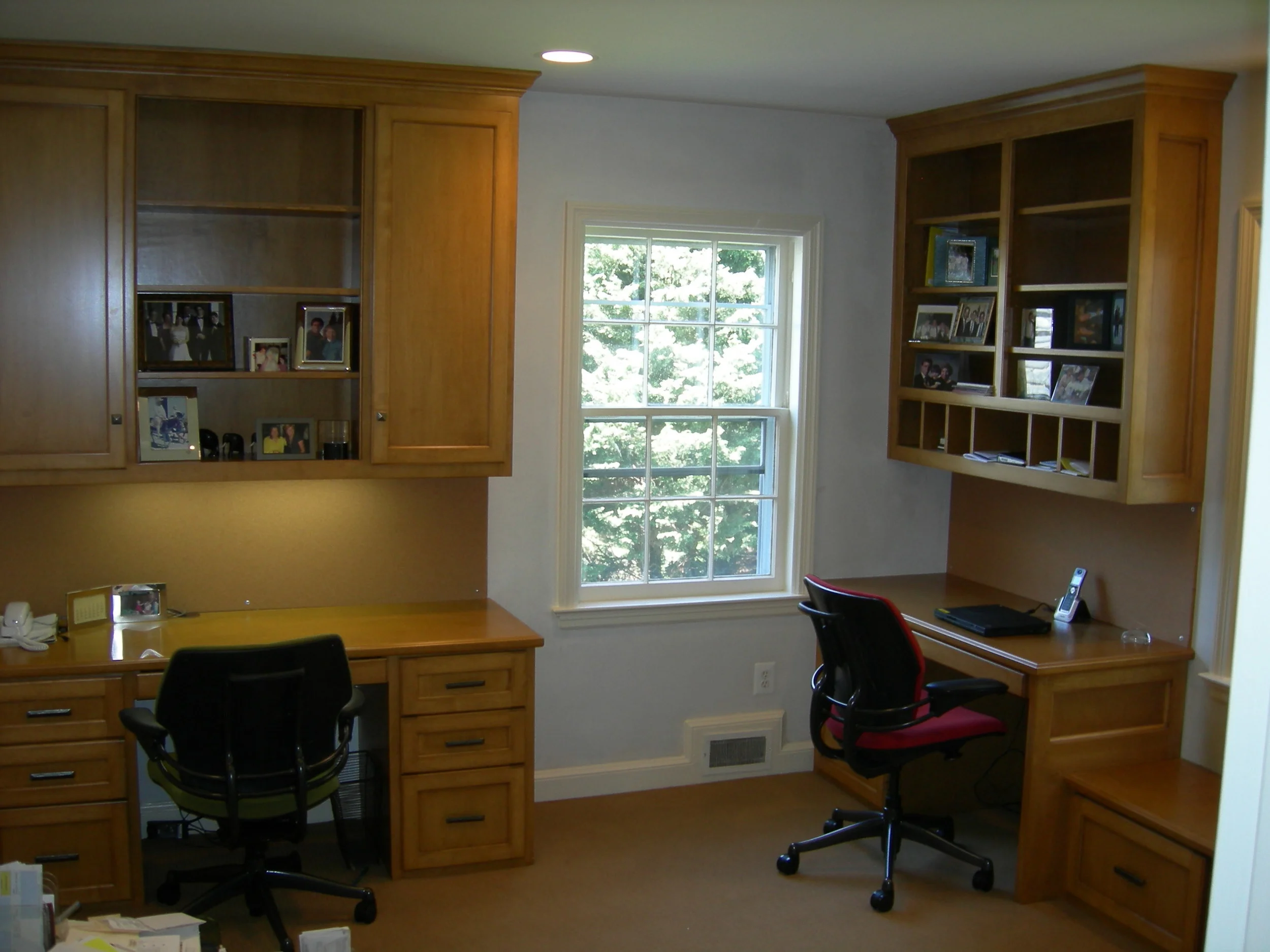 His and hers work areas in maple.