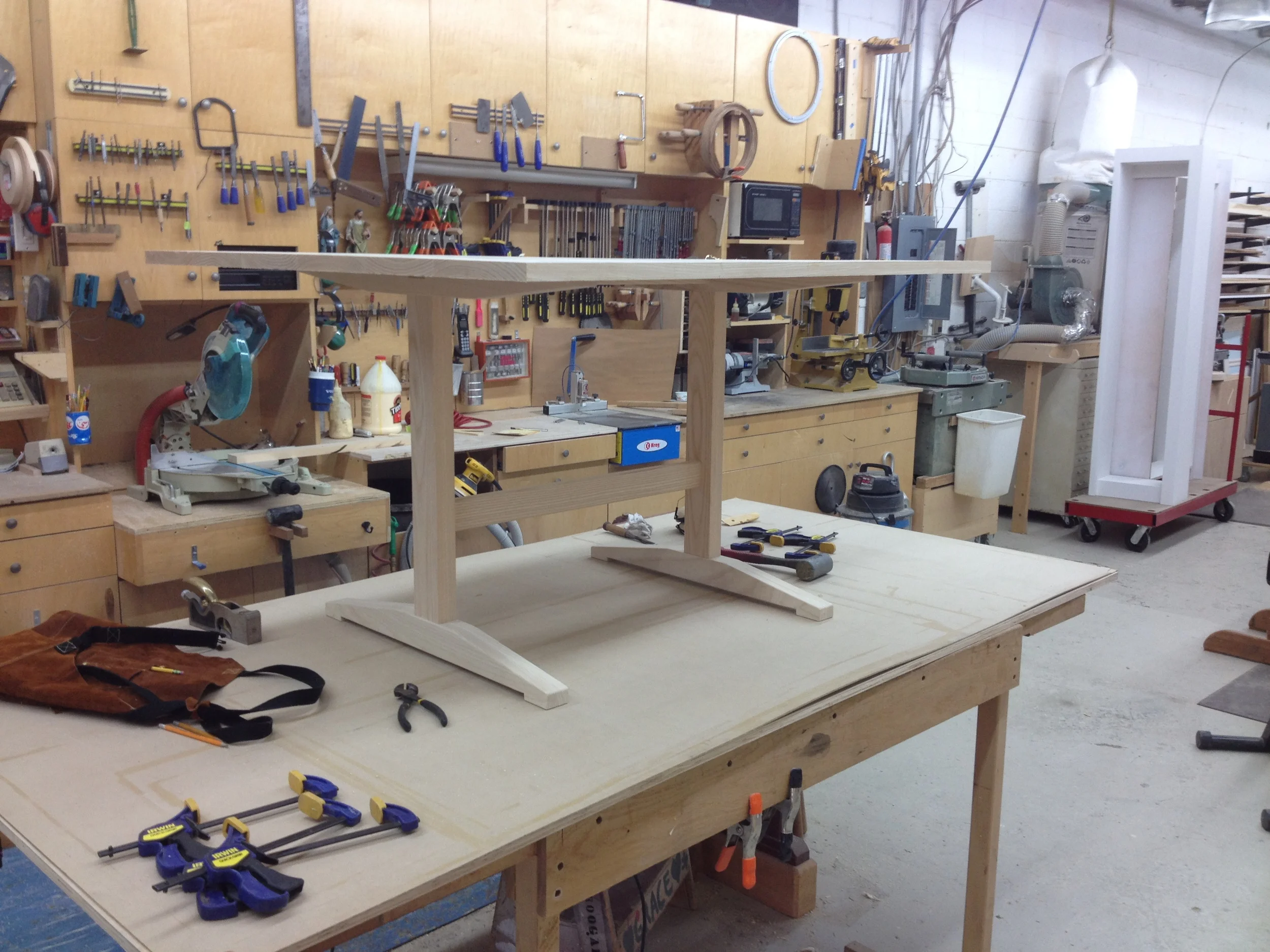 Trestle table on my work bench ready for the finisher.