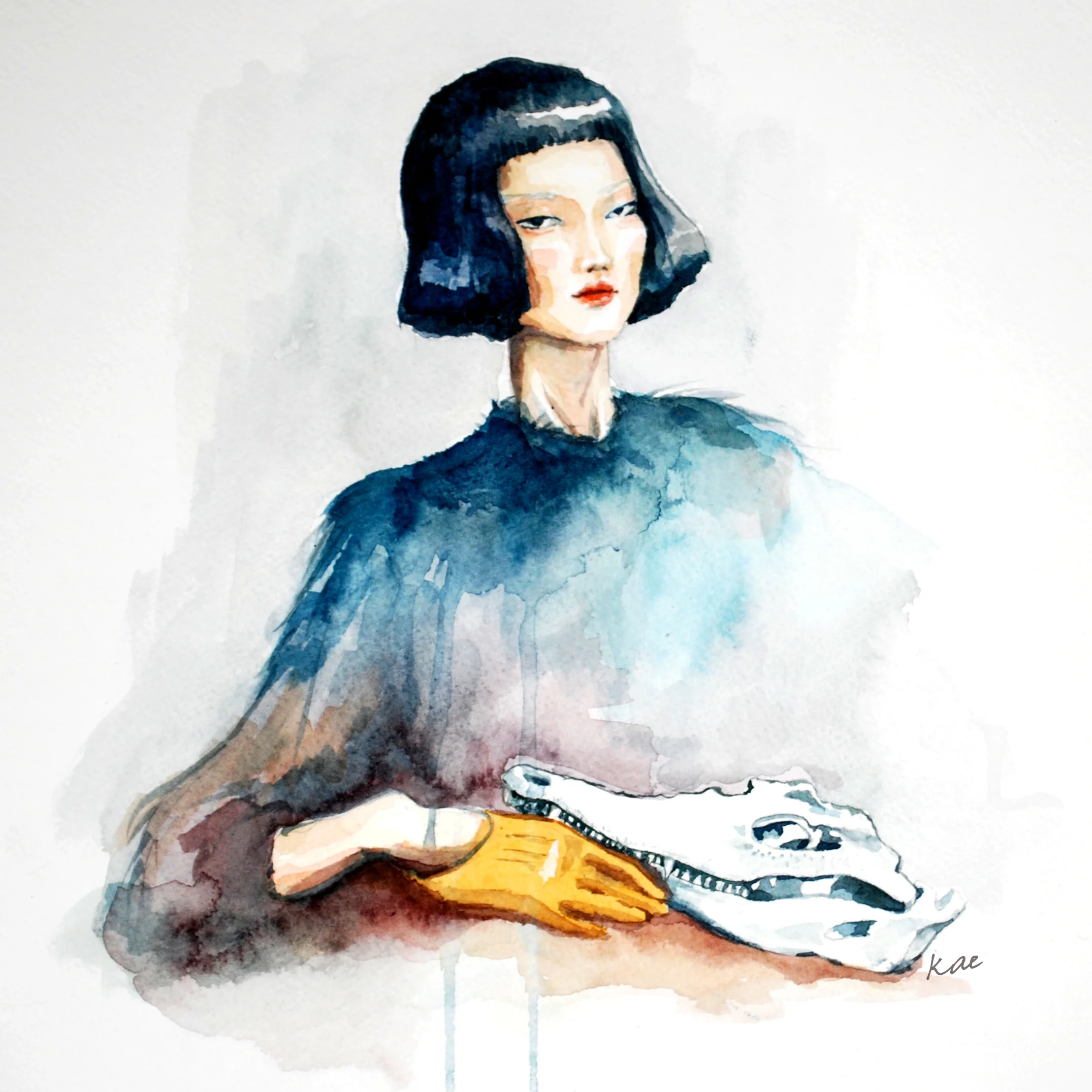 Girl with Crocodile Skull
