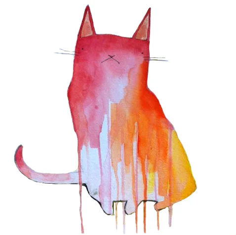 Drippy Kitty; Watercolor on paper SOLD