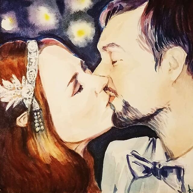 Finished a commissioned couple portrait for a friend, just in time to ring in 2020🥂🍾🎨😎 #watercolor #portrait #painting #watercolorportrait #weddingart #couplesportraits