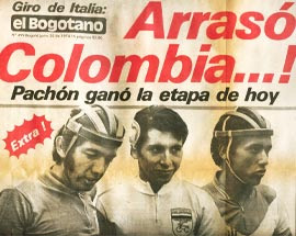 Front page of El Bogotáno newspaper. Marín is pictured in the middle ( Alvaro Pachon to his right). The wording of the headline, intended to demonstrate the level of dominance that the young team led by managed in Italy, would prove to be prophetic. It states that the team led by Marín flattened or destroyed the competition. The word "arrasó", which means to obliterate or literally flatten, is usually reserved for descriptions in wartime scenarios where buildings are brought down by bombs, leaving a decimated terrain behind.