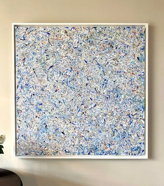  série “Fragments de vie”   100 X 100 cm + encadrement américains bois blanc.   