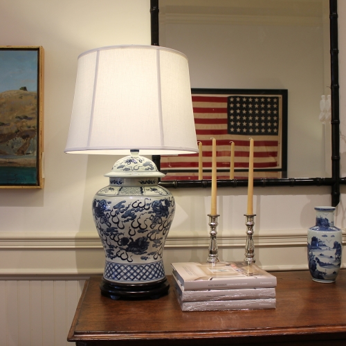 Rooms & Gardens — Hand Painted Large Blue & White Lamp