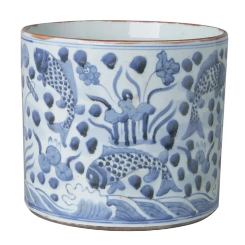 Blue & White Fish Design Planter