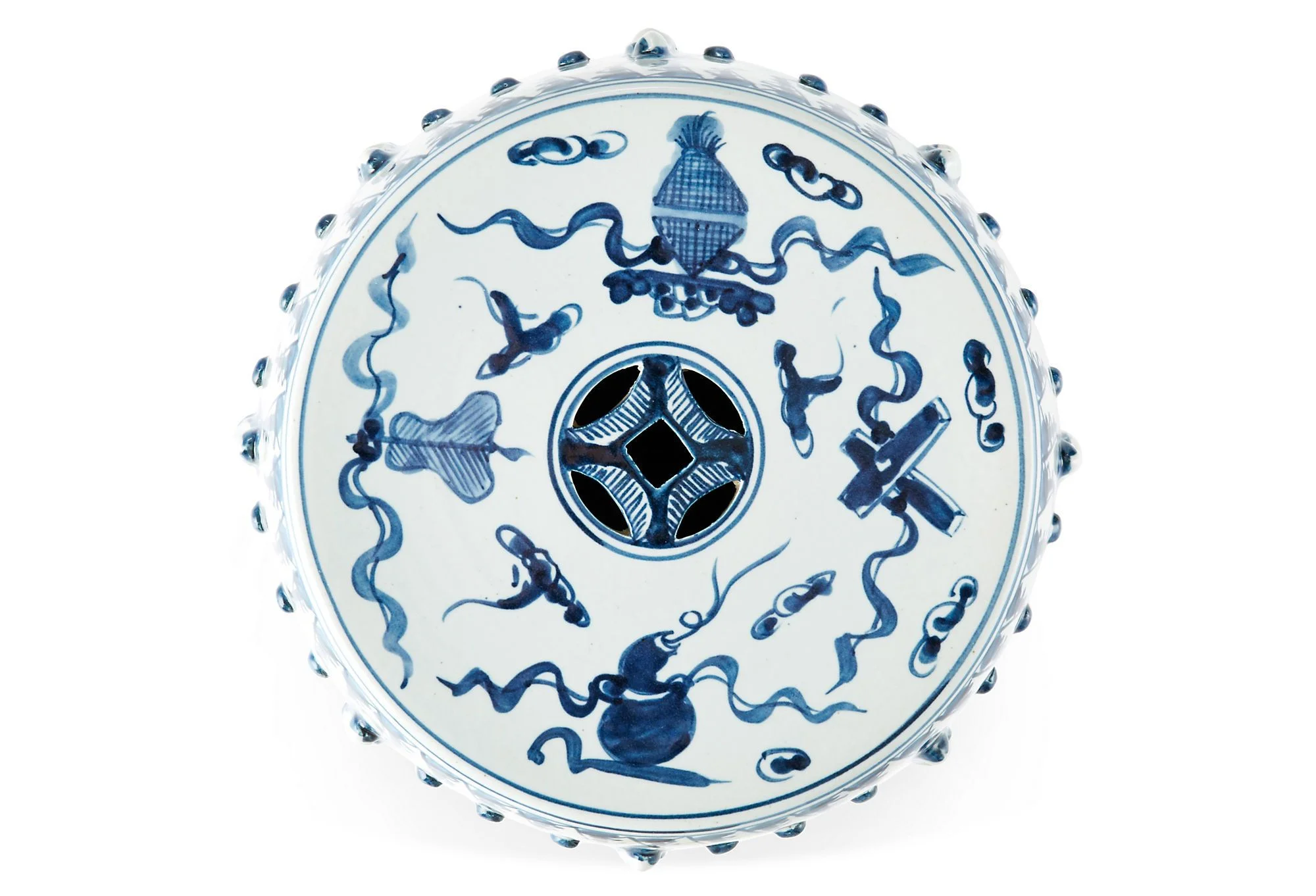 Blue & White Garden Stool - Top View
