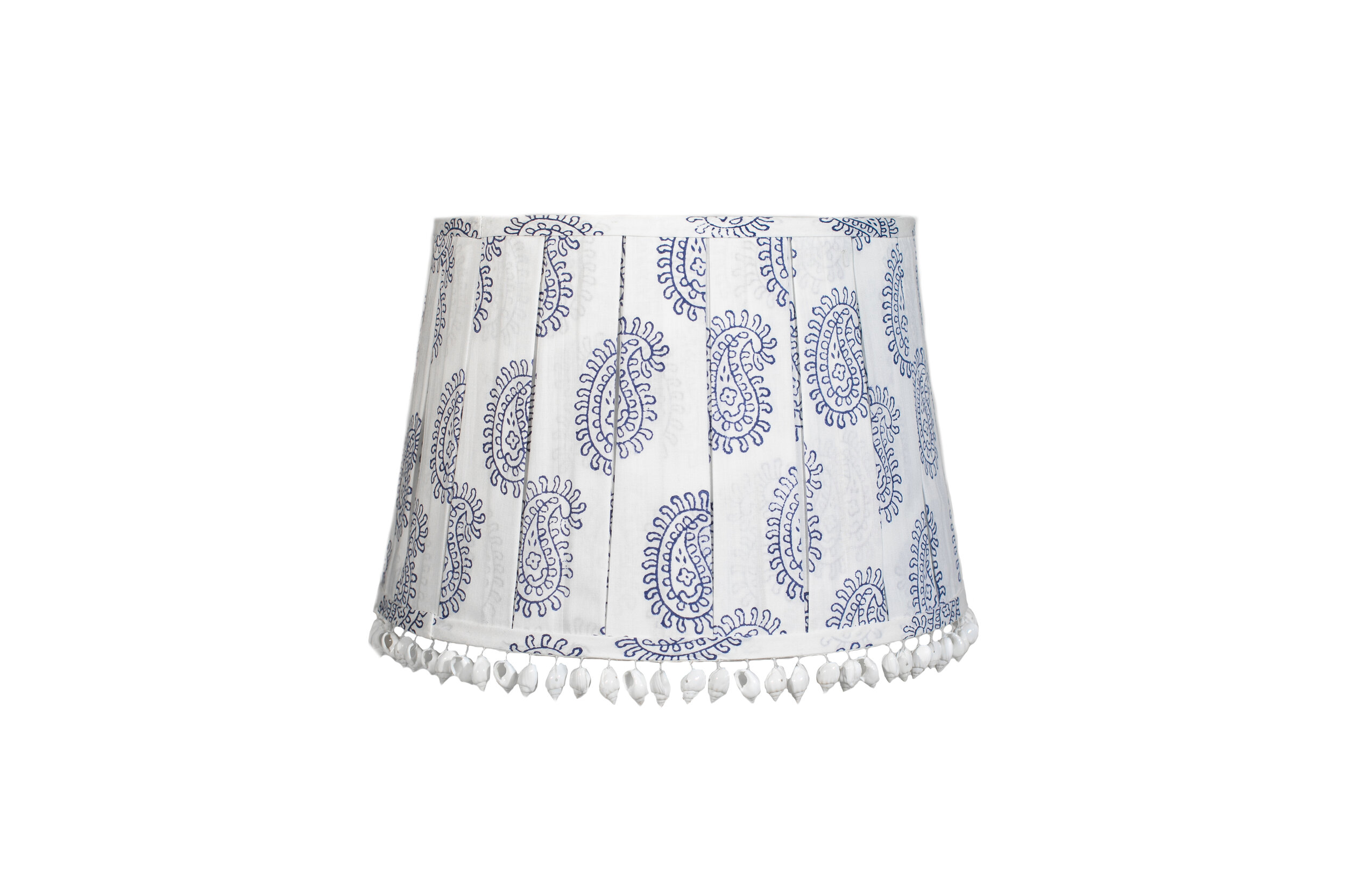 Rooms & Gardens — Indigo Block Print Pleated Lampshade with Seashells