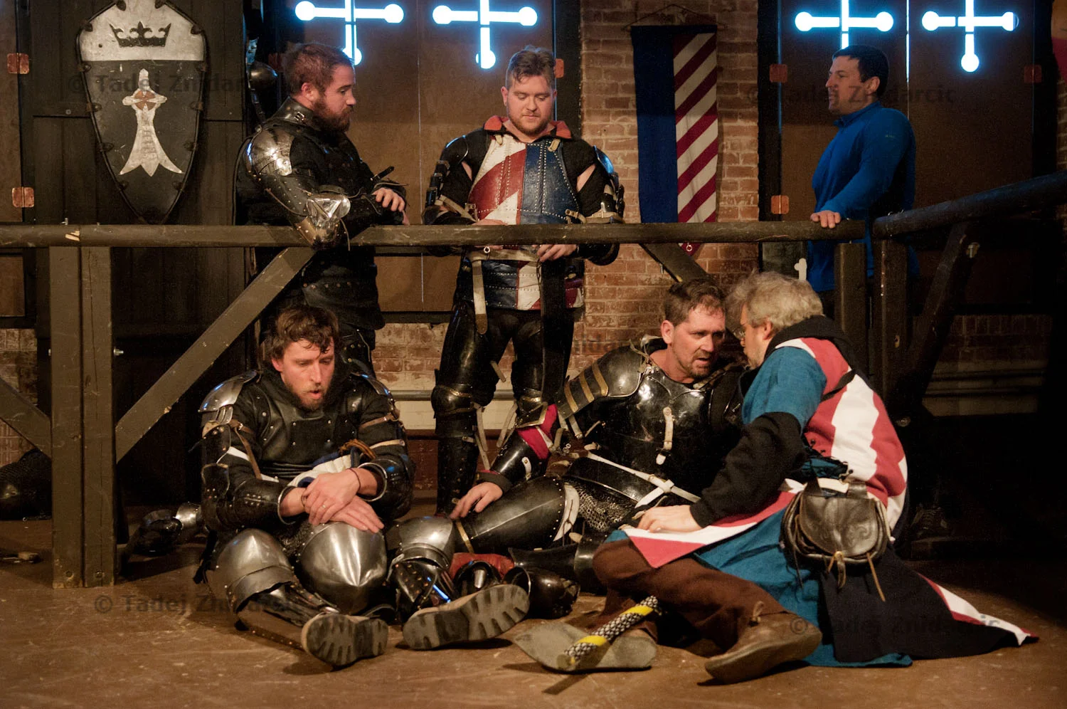 Fighters rest and discuss the battle after a match at The Knight's Hall in Nashua, NH, the first ACL combat training center.