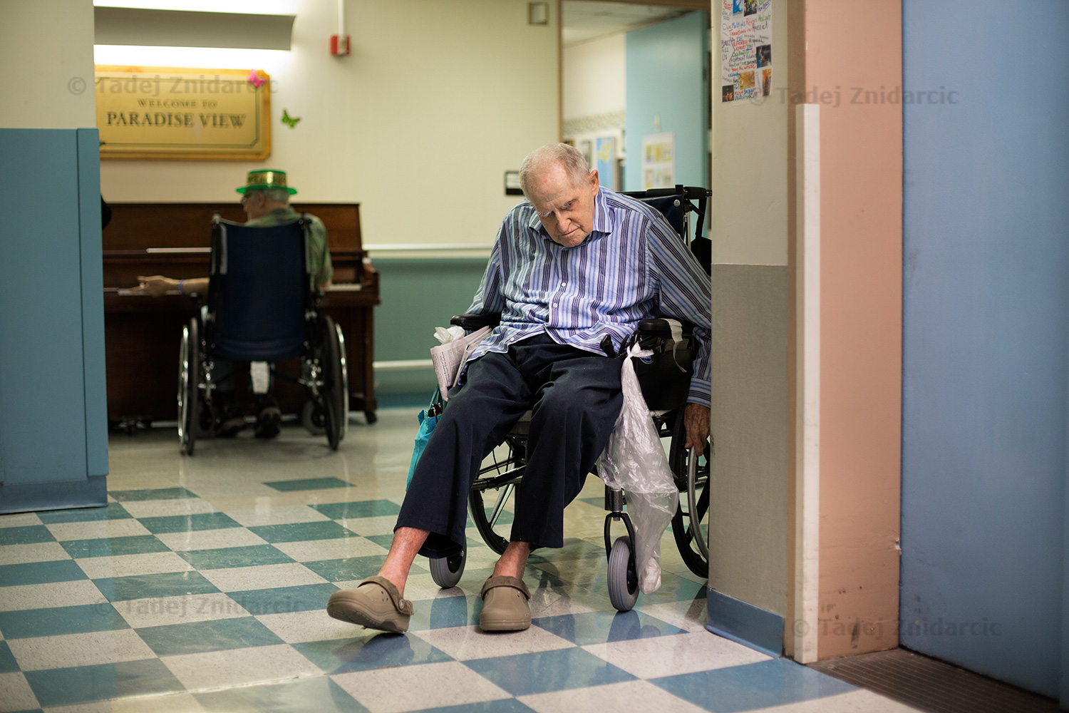Barry spends most of the time inside the nursing home attending various activities organized for the residents. 