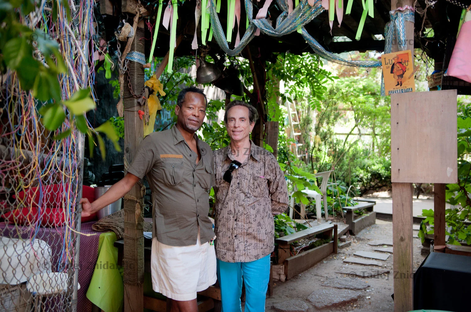 Peter Cramer (right) and Jack Waters, founders of Le Petit Versailles garden on E Houston street in East Village, NYC.