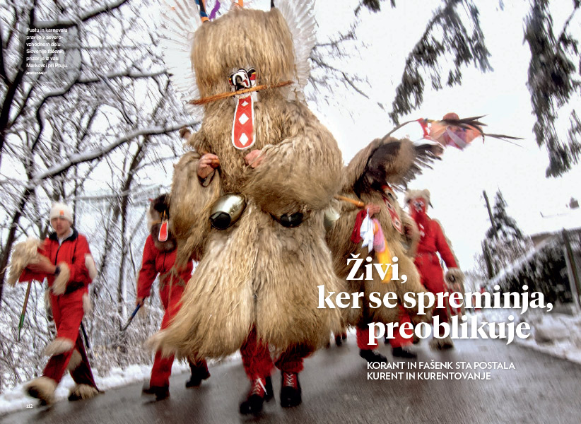 Kurenti, accompanied by devils, on the road in northeastern Slovenia (opening image by Arne Hodalic)